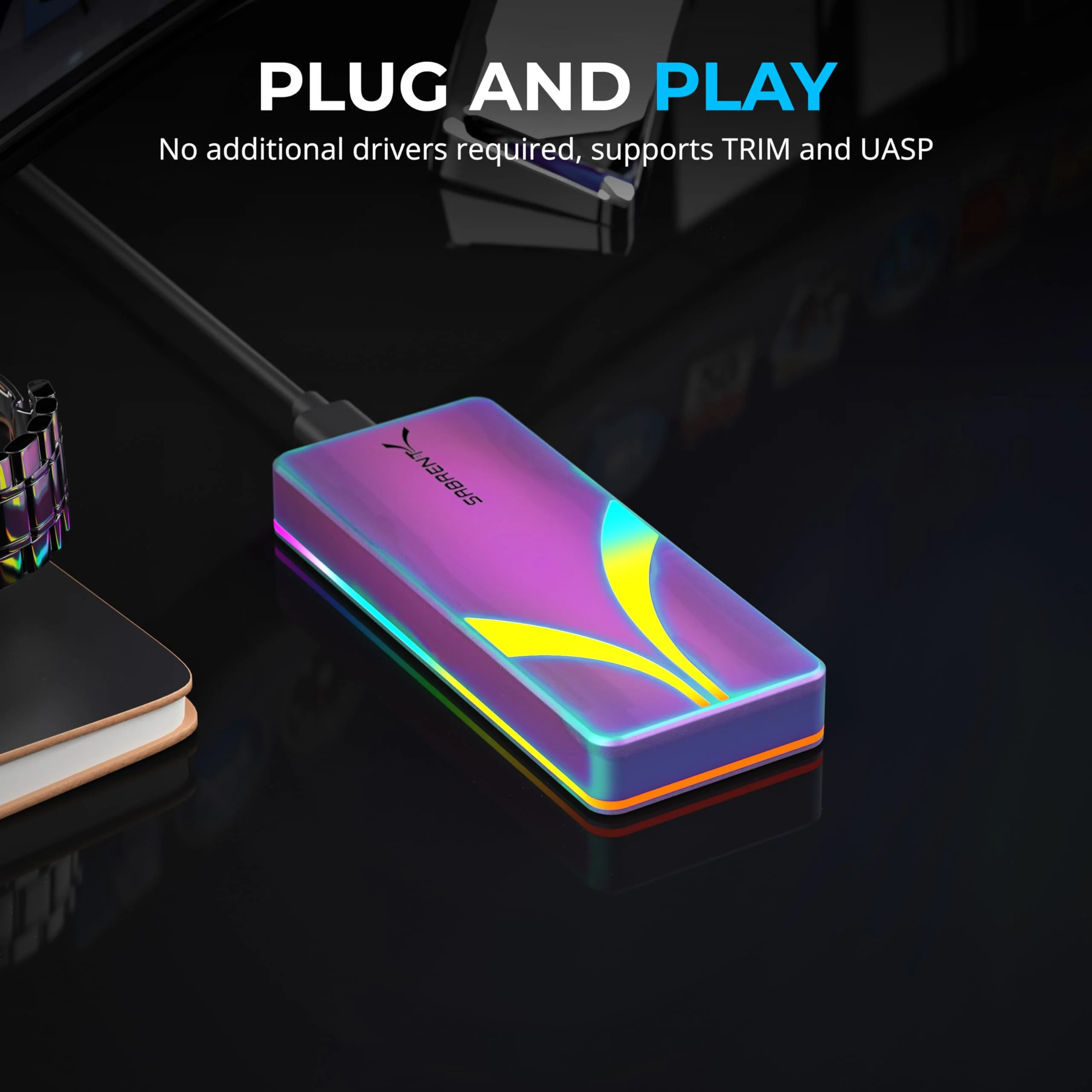 SABRENT Rocket RGB USB C 20Gbps M.2 SATA/NVMe SSD Enclosure - Special Edition (EC-RGBC) RGB - Special Edition - Image 6
