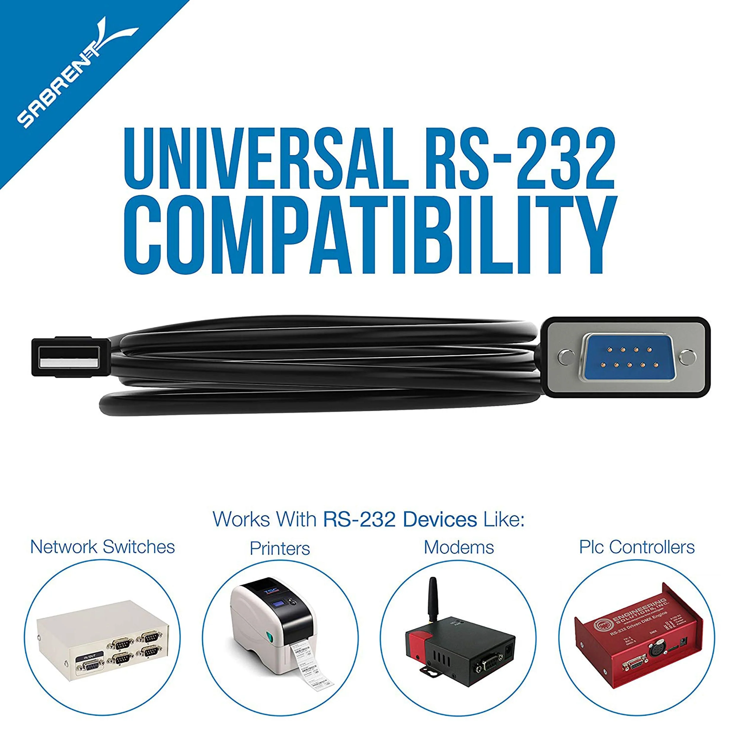 SABRENT USB 2.0 to Serial (9-Pin) DB-9 RS-232 Adapter Cable 6ft Cable [FTDI Chipset] (CB-FTDI) 6 Ft FTDI - Image 3