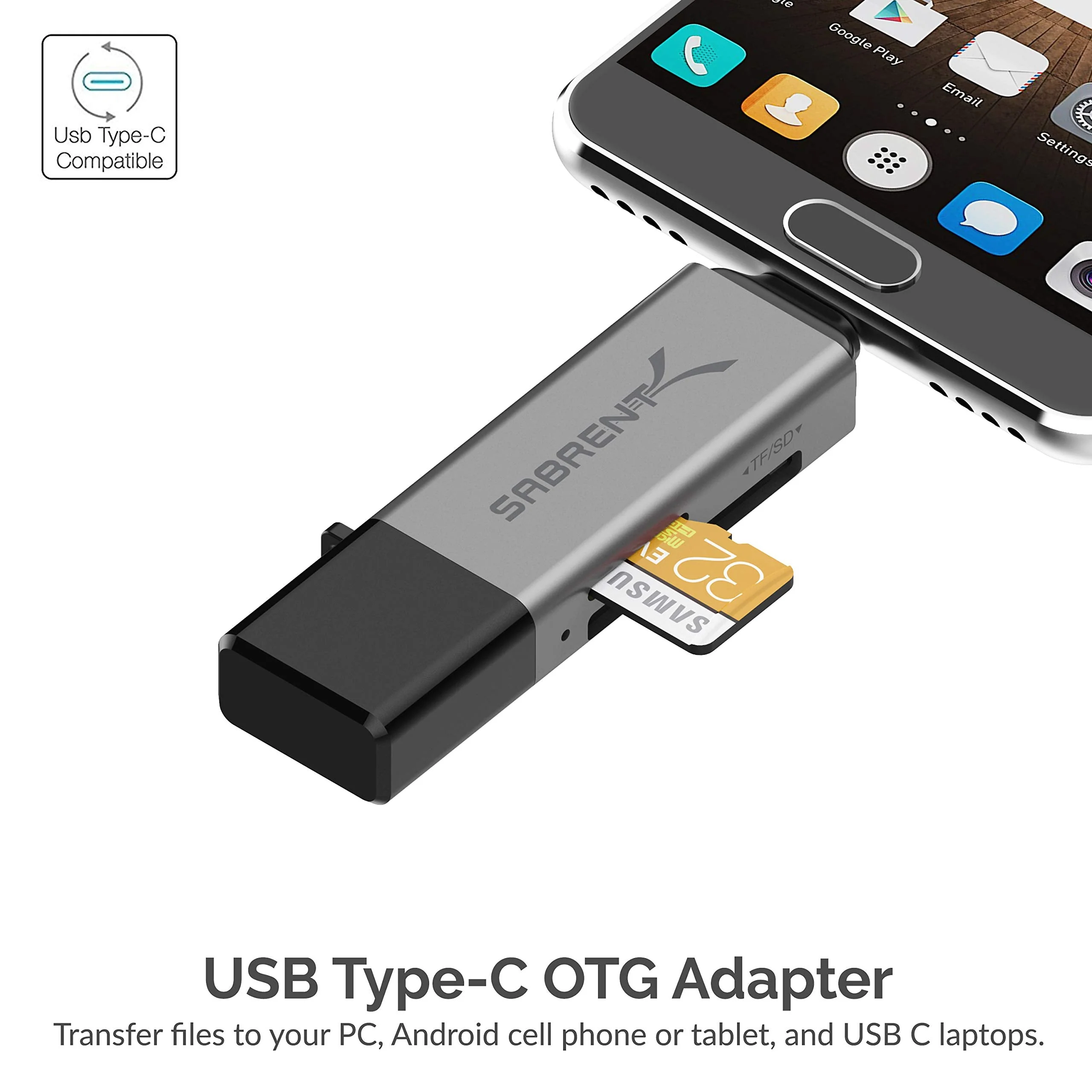 SABRENT USB 3.0 and USB Type-C OTG Card Reader Supports SD, SDHC, SDXC, MMC/MicroSD, T-Flash (CR-BCA2) 2-Slot USB A & C - Image 5