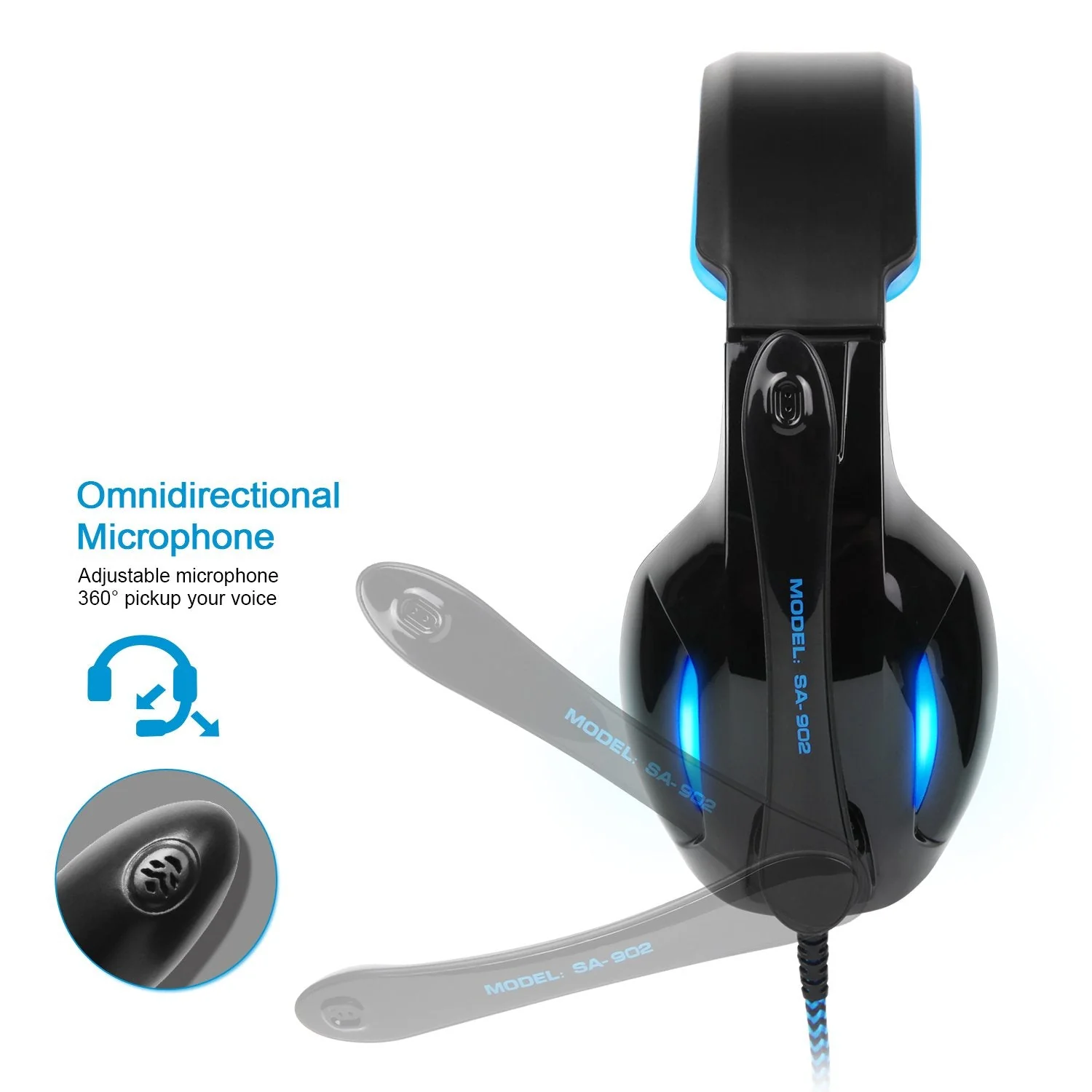 SADES SA902 7.1 USB Surround Sound PC Headsets Over-Ear Gaming Headphones with Microphone LED Light - Image 3