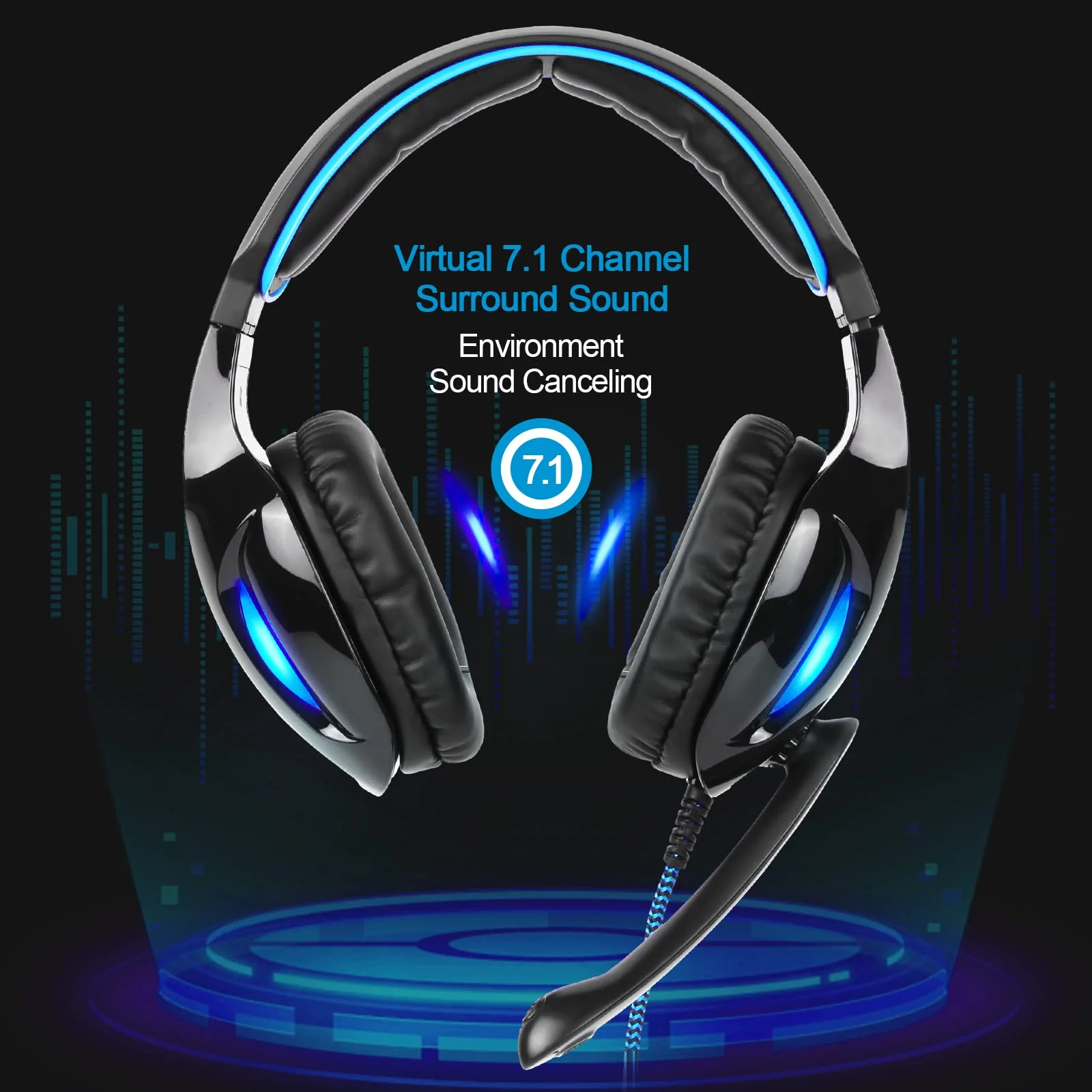 SADES SA902 Stereo Gaming Headset 7.1 USB Surround Sound PC Headsets Over-Ear Gaming Headphones with Microphone LED Light Black Blue - Image 5