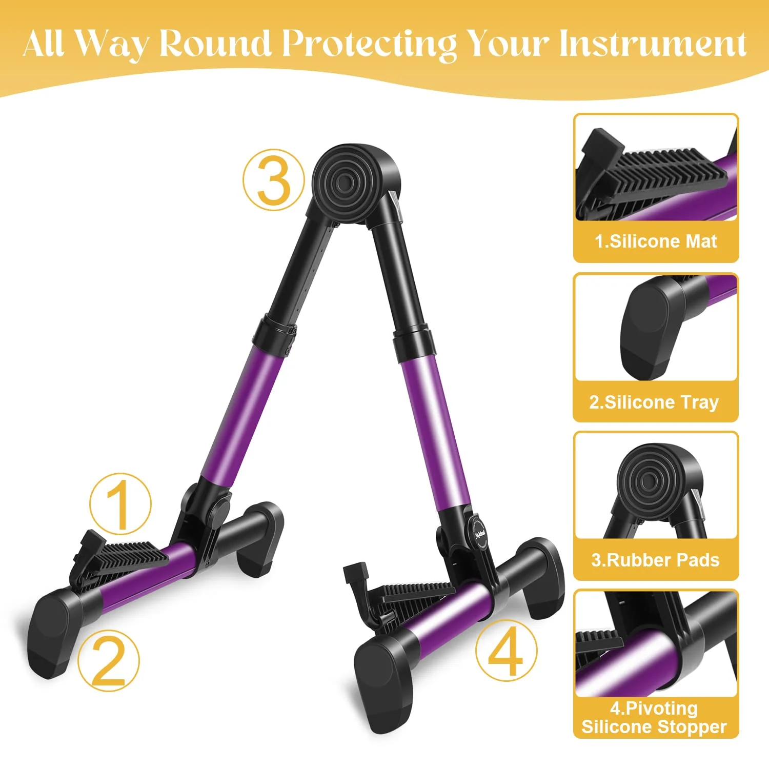Saker Folding Instrument Stand for Guitar- Guitar Stand for Acoustic/Electric/Classical Guitars and Violin, Ukulele, Bass, Portable and Lightweight, Easy to fold,The Ultimate for Concert & Travel Purple - Image 2