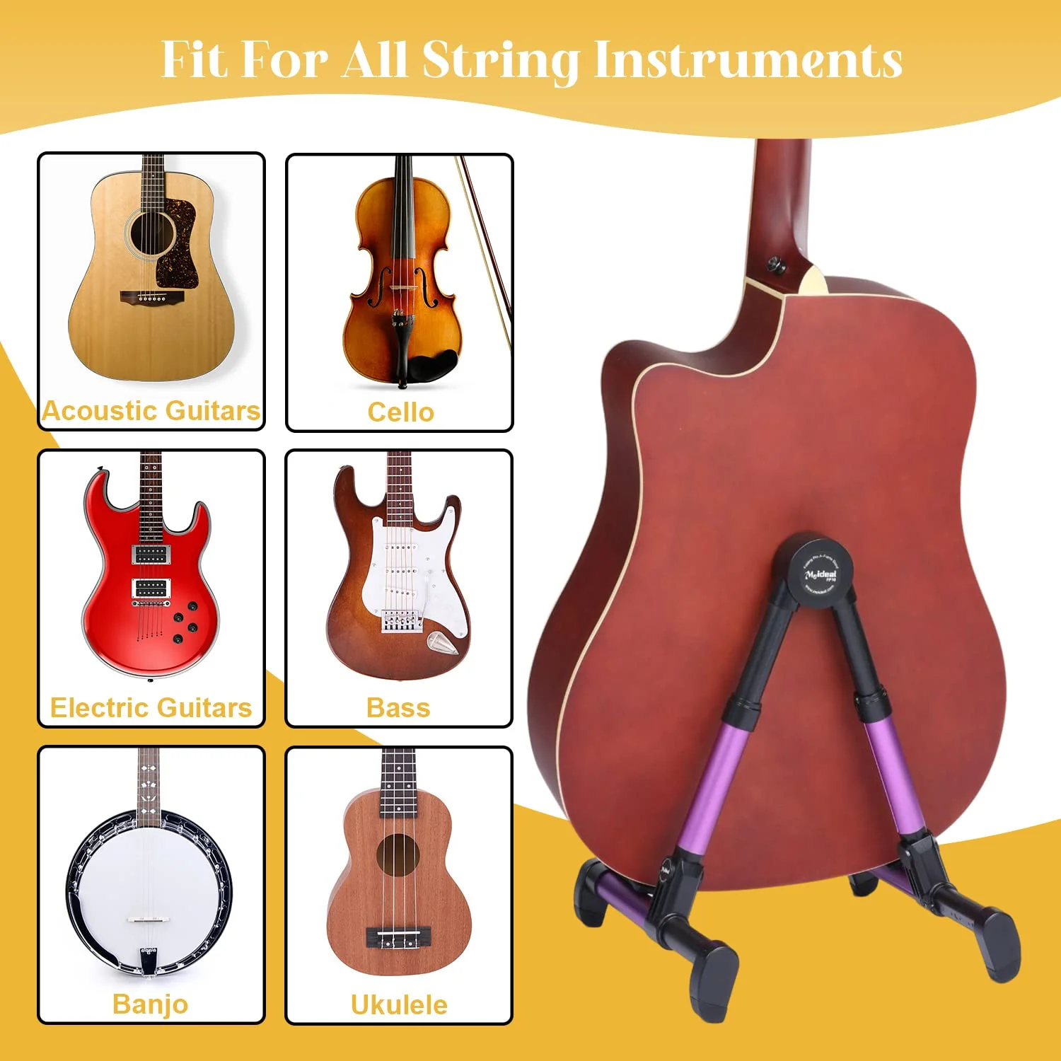 Saker Folding Instrument Stand for Guitar- Guitar Stand for Acoustic/Electric/Classical Guitars and Violin, Ukulele, Bass, Portable and Lightweight, Easy to fold,The Ultimate for Concert & Travel Purple - Image 4