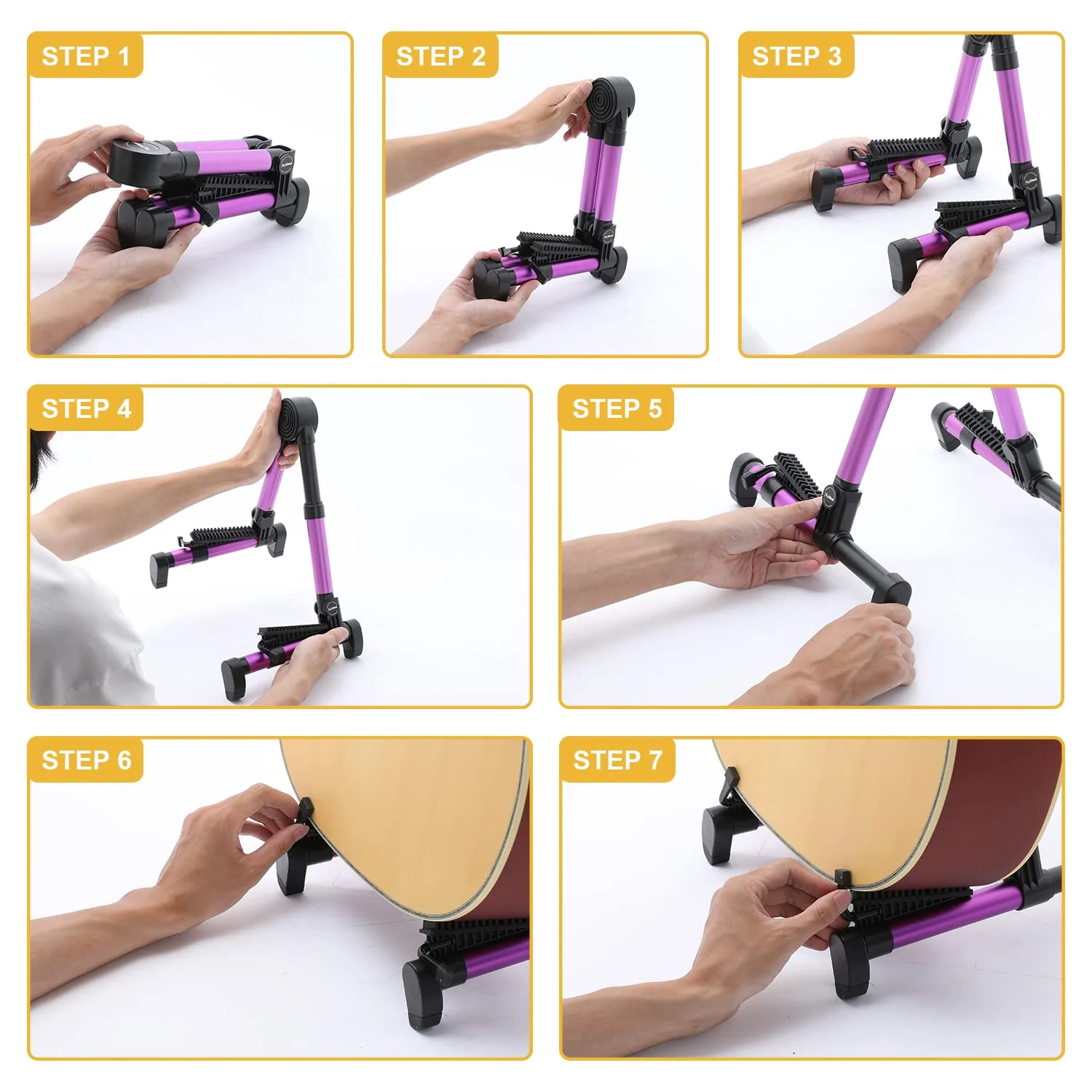 Saker Folding Instrument Stand for Guitar- Guitar Stand for Acoustic/Electric/Classical Guitars and Violin, Ukulele, Bass, Portable and Lightweight, Easy to fold,The Ultimate for Concert & Travel Purple - Image 5