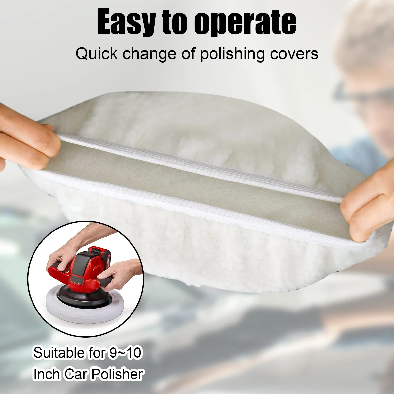 Samamoca Set of 4 Lambswool Polishing Hoods, Car Polishing Hoods Set, for Einhell Cordless Car Polishing Machines Ce-Cb 18/254 Li, Cc-Po 90, for 220 mm - 250 mm Polishing Machines, Car Polishing Hood - Image 3
