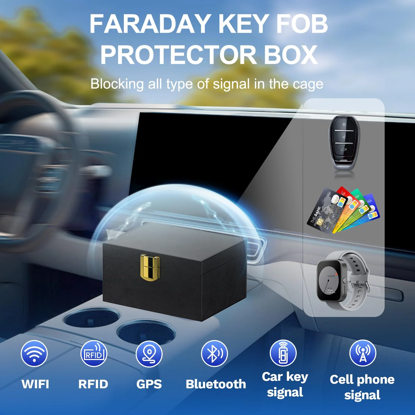 Samfolk Faraday Box with Faraday Bags for Car Keys, Car Key Signal Blocking Box, Keyless Entry Car Key Safe Protector Anti-Theft Shielding Cage (Small) Small - Image 4