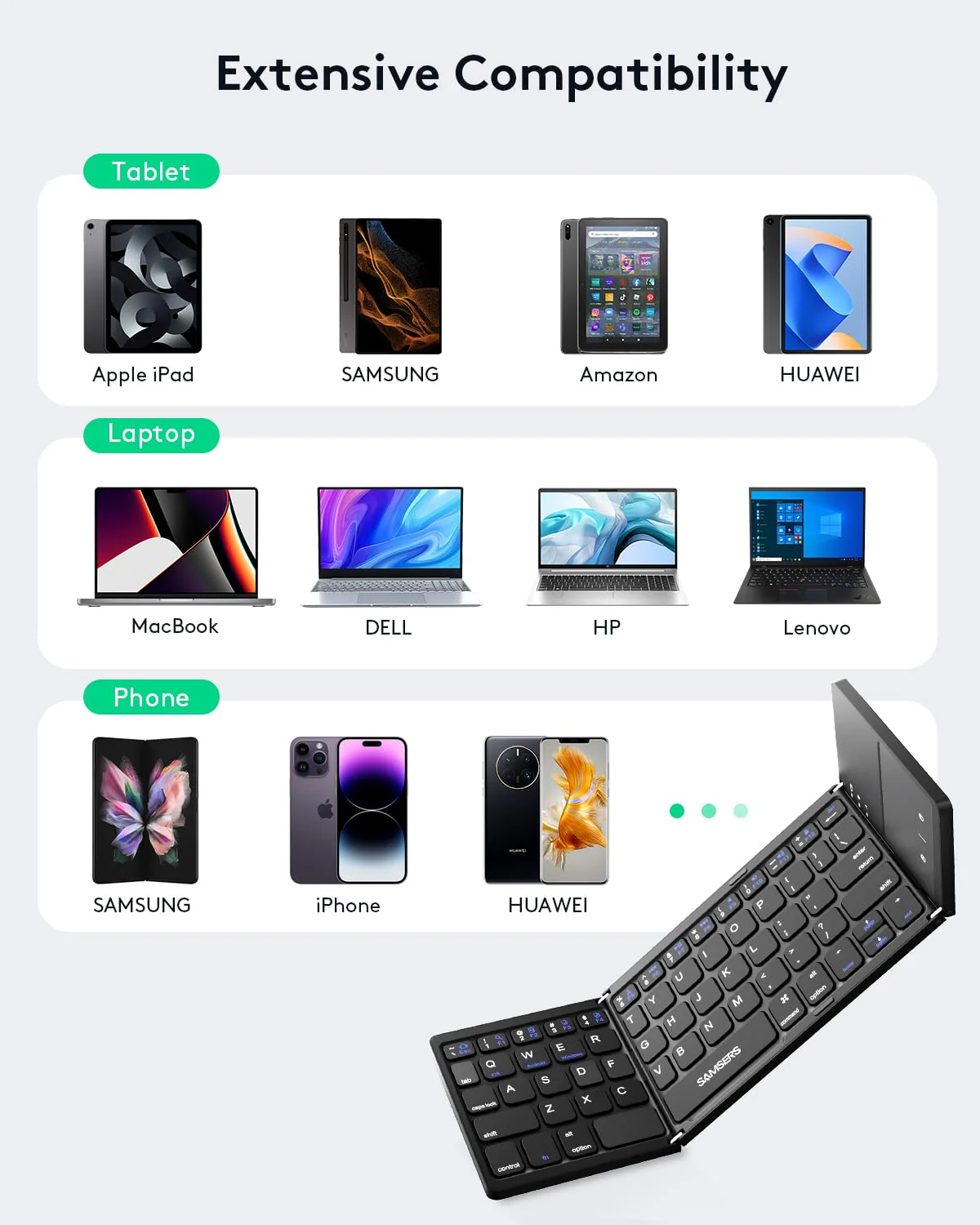 Samsers Foldable Bluetooth Keyboard with Touchpad - Portable Wireless Keyboard with Holder, Rechargeable Full Size Ultra Slim Pocket Folding Keyboard for Android Windows iOS Tablet & Laptop - Black BT x 1 - Image 2