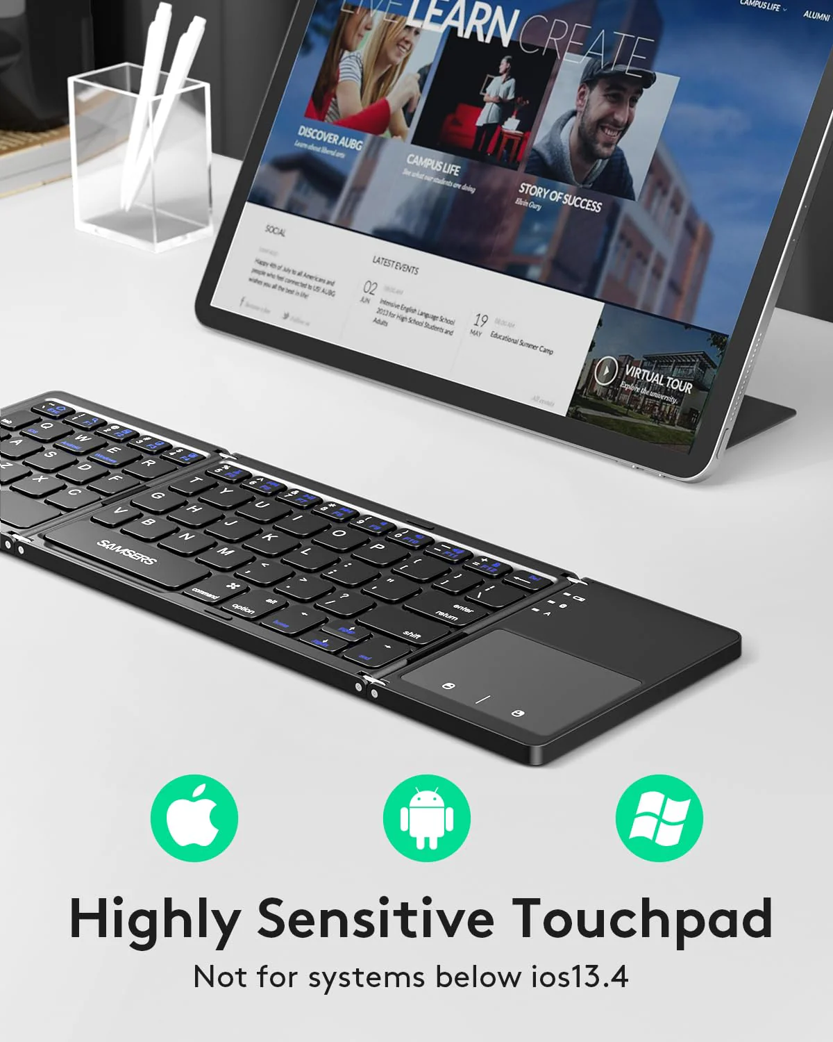 Samsers Foldable Bluetooth Keyboard with Touchpad - Portable Wireless Keyboard with Holder, Rechargeable Full Size Ultra Slim Pocket Folding Keyboard for Android Windows iOS Tablet & Laptop - Black BT x 1 - Image 3