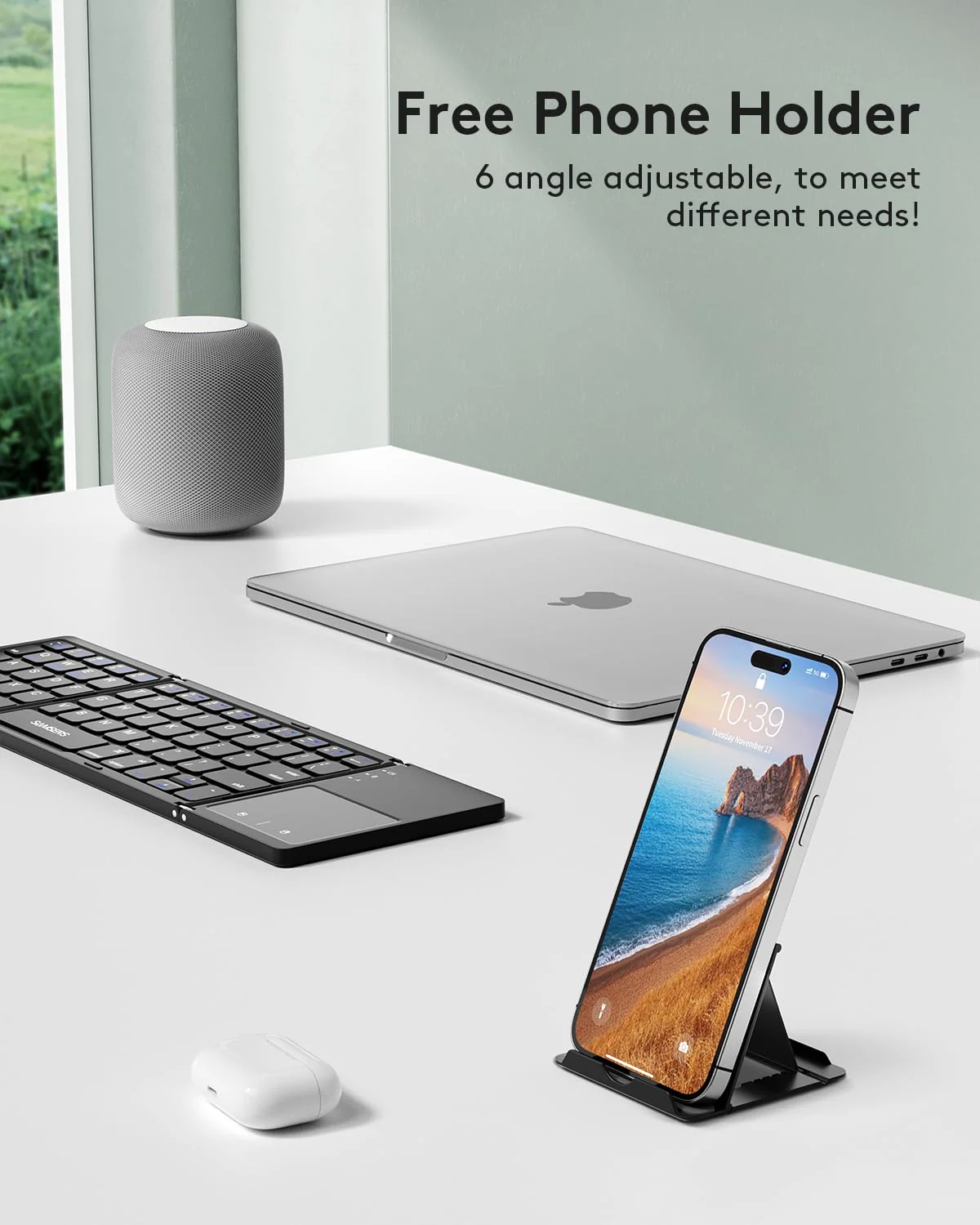 Samsers Foldable Bluetooth Keyboard with Touchpad - Portable Wireless Keyboard with Holder, Rechargeable Full Size Ultra Slim Pocket Folding Keyboard for Android Windows iOS Tablet & Laptop - Black BT x 1 - Image 5