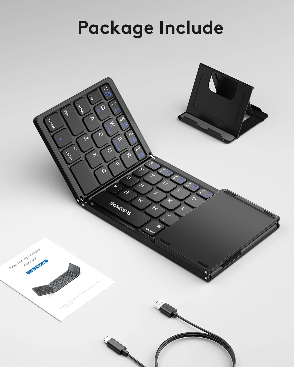 Samsers Foldable Bluetooth Keyboard with Touchpad - Portable Wireless Keyboard with Holder, Rechargeable Full Size Ultra Slim Pocket Folding Keyboard for Android Windows iOS Tablet & Laptop - Black BT x 1 - Image 9