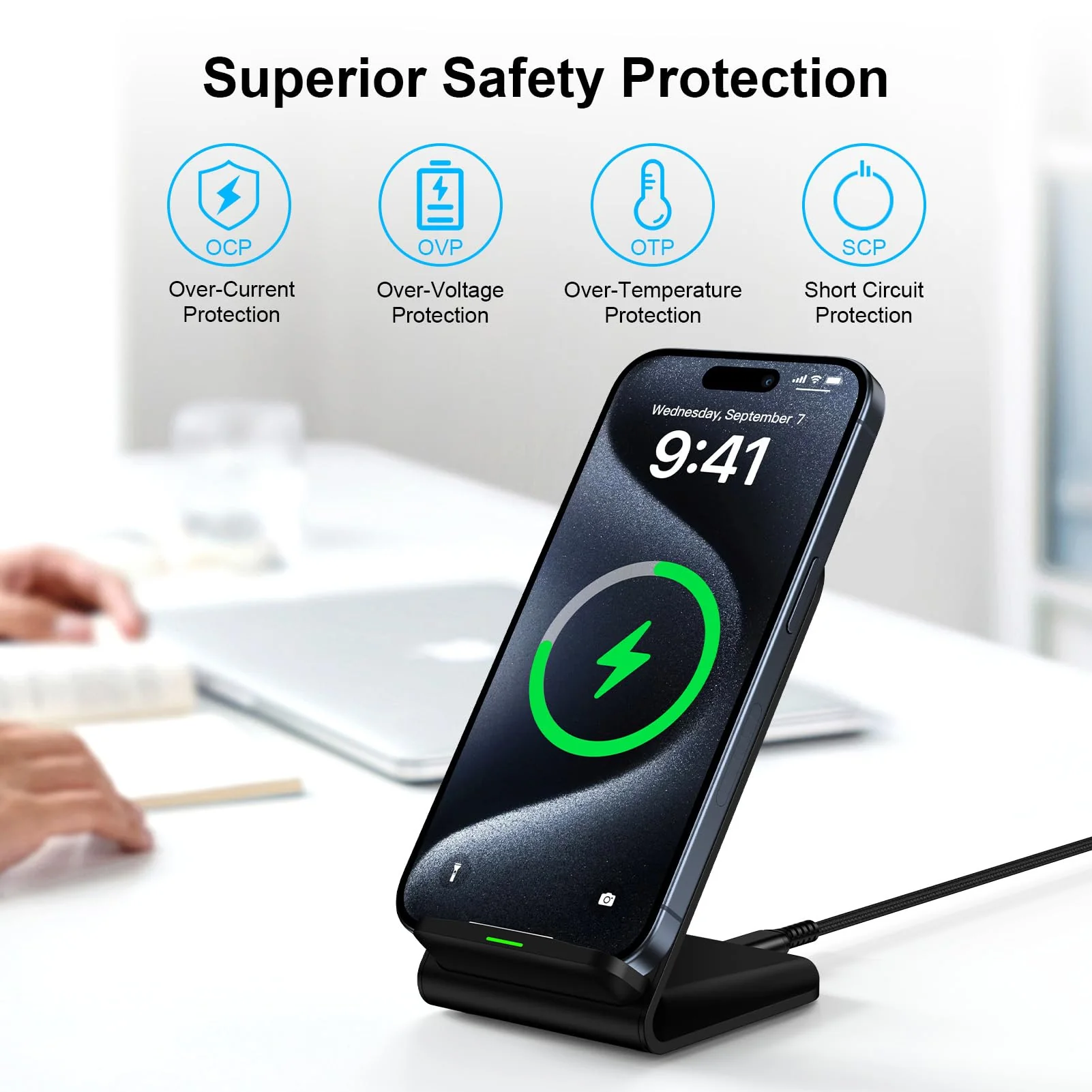 Samsung Wireless Charger Fast Charging Stand Desk Phone Charger Stand Android Charging Station for Samsung Galaxy S24 Ultra S24+ S24 S23 FE S22 S21 S20 S10 S9 S8,iPhone 15 Pro Max Plus 14 with Adapter Black - Image 5