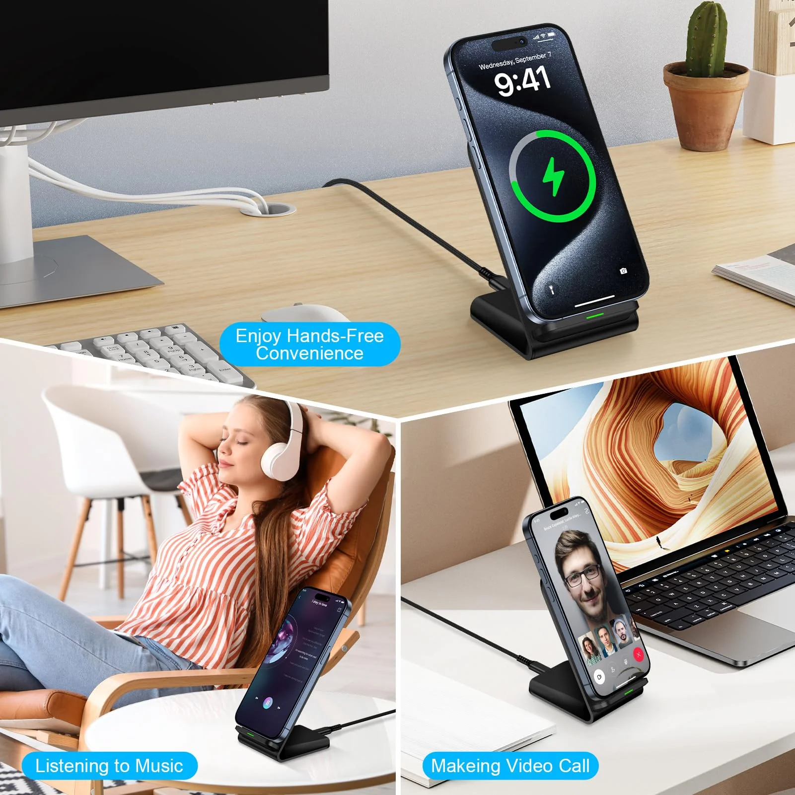 Samsung Wireless Charger Fast Charging Stand Desk Phone Charger Stand Android Charging Station for Samsung Galaxy S24 Ultra S24+ S24 S23 FE S22 S21 S20 S10 S9 S8,iPhone 15 Pro Max Plus 14 with Adapter Black - Image 6