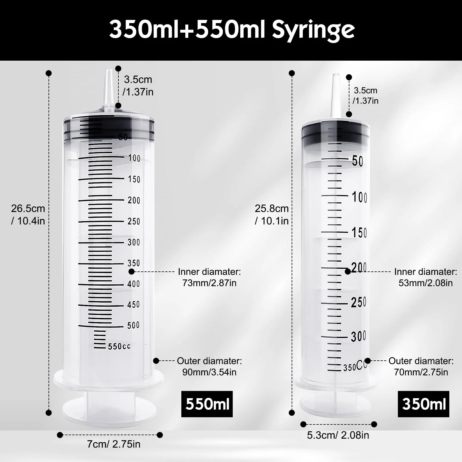 Samulee Syringe 350 ml + 550 ml, 2 Pieces Syringe Set, Dosing Syringe, Large Syringe for Engine Oil, Laboratory, Animal Feeding, Garden, Scientific Research - Image 2