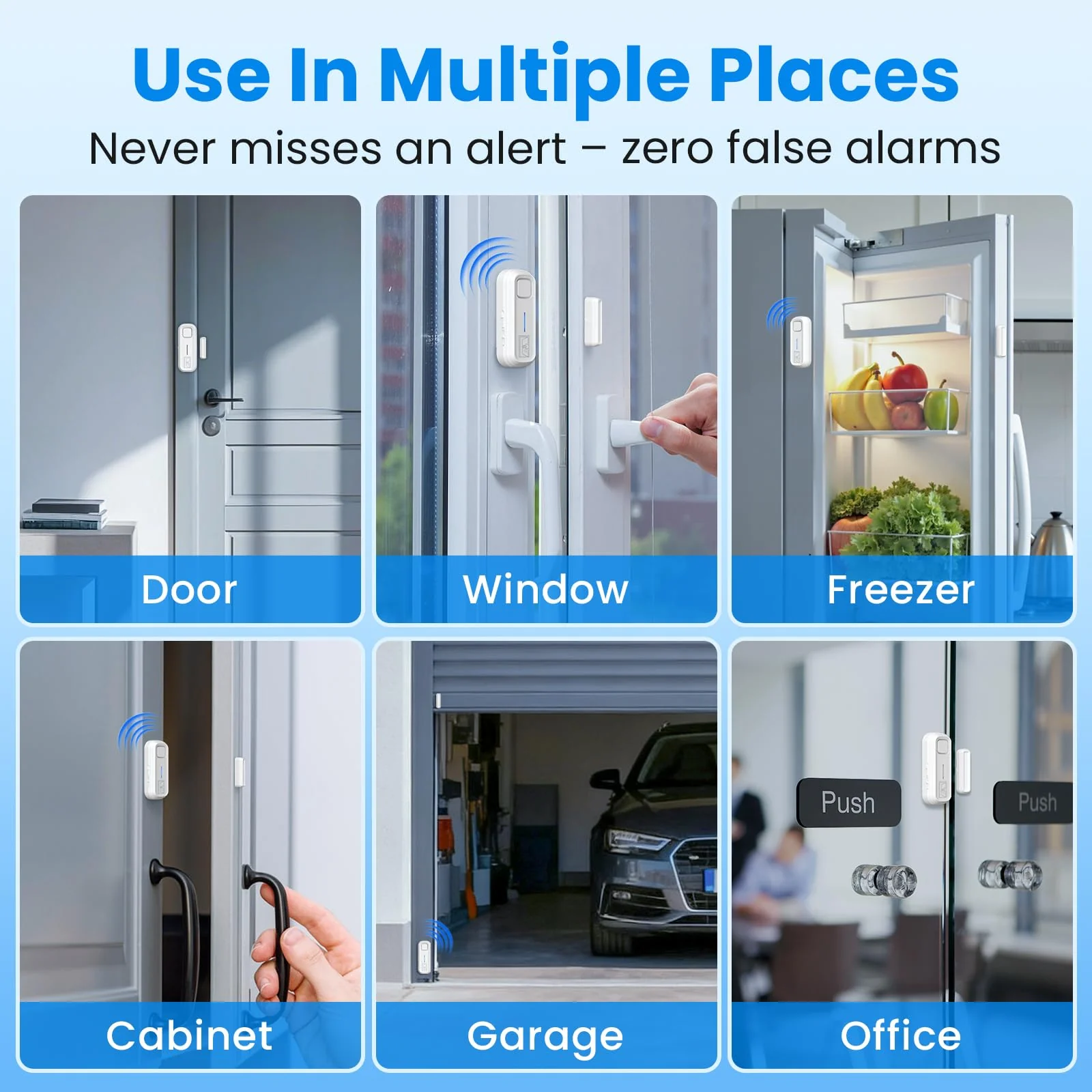 SanJie Door Left Open Alarm with Delay(Instant/30s/1min/2min/4min),Window Fridge Door Alarm for Kids Safety,Volume Adjustment Mute-120dB,2 Tones,5 Modes,Ajar Alert for Freezer Garage Home,3 Sensor 3 Sensors - Image 5