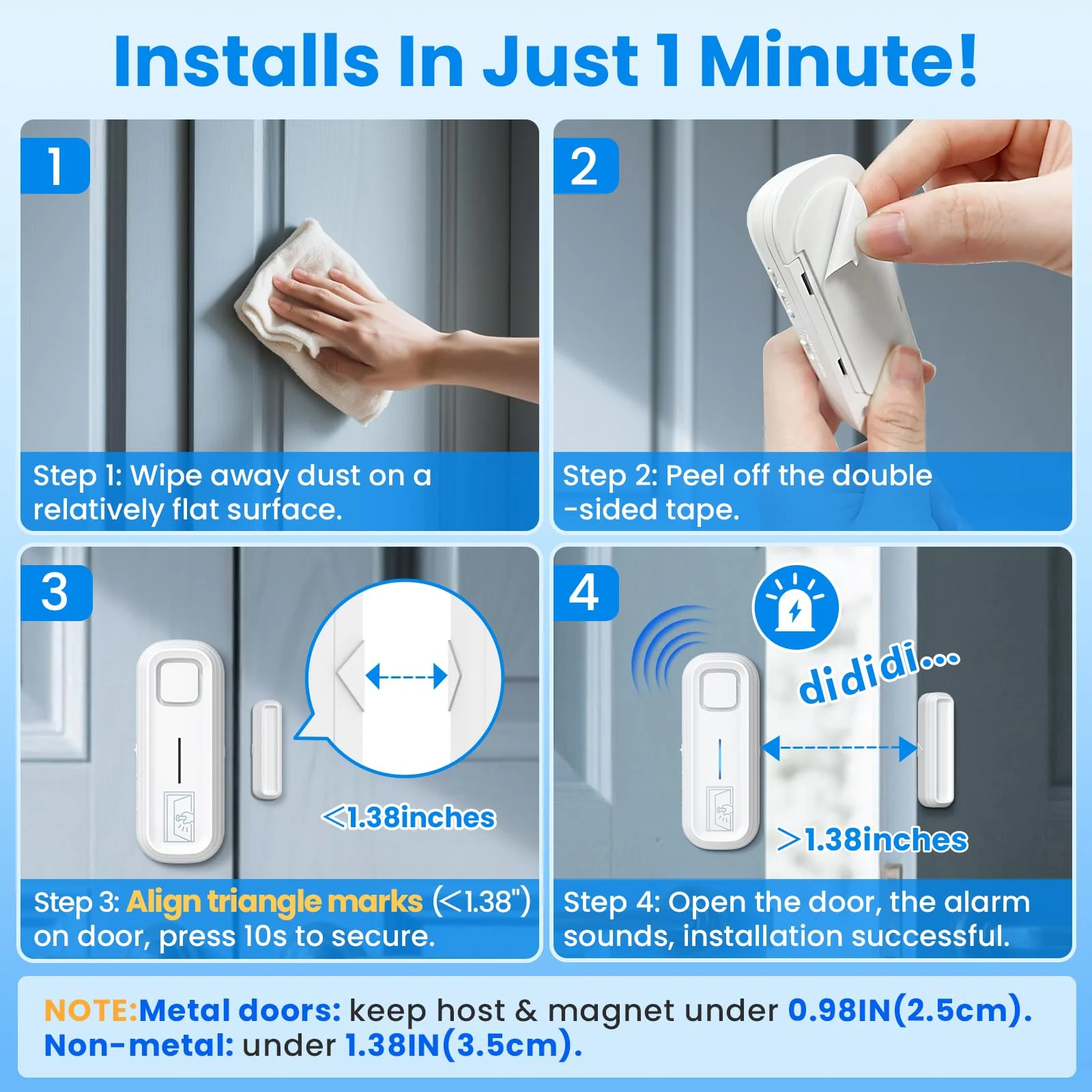 SanJie Door Left Open Alarm with Delay(Instant/30s/1min/2min/4min),Window Fridge Door Alarm for Kids Safety,Volume Adjustment Mute-120dB,2 Tones,5 Modes,Ajar Alert for Freezer Garage Home,3 Sensor 3 Sensors - Image 7