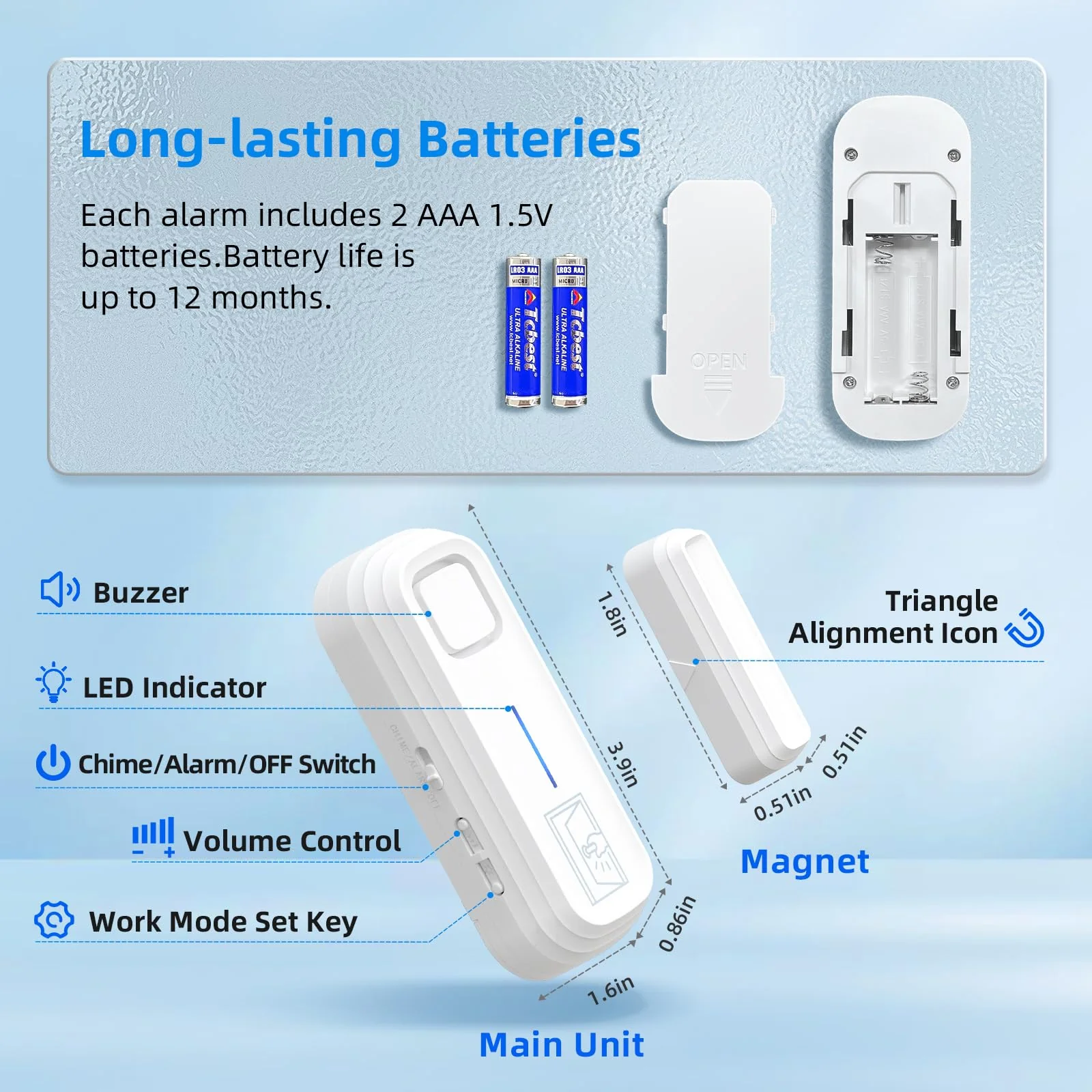 SanJie Door Left Open Alarm with Delay(Instant/30s/1min/2min/4min),Window Fridge Door Alarm for Kids Safety,Volume Adjustment Mute-120dB,2 Tones,5 Modes,Ajar Alert for Freezer Garage Home,3 Sensor 3 Sensors - Image 8