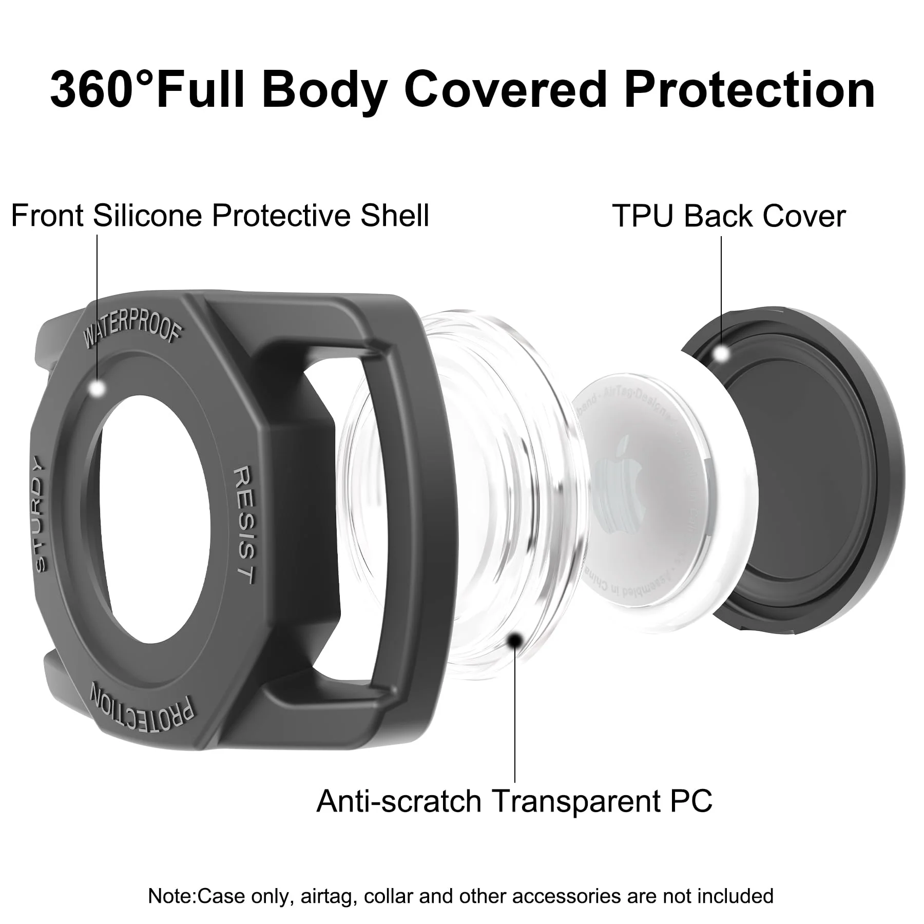 SANKALA Waterproof Airtag Collar Holder, [1 Pack] Silicone Full Body Covered Anti-Lost Apple Air Tag Case for Pet Collar Backpack 1 Pack - Image 2