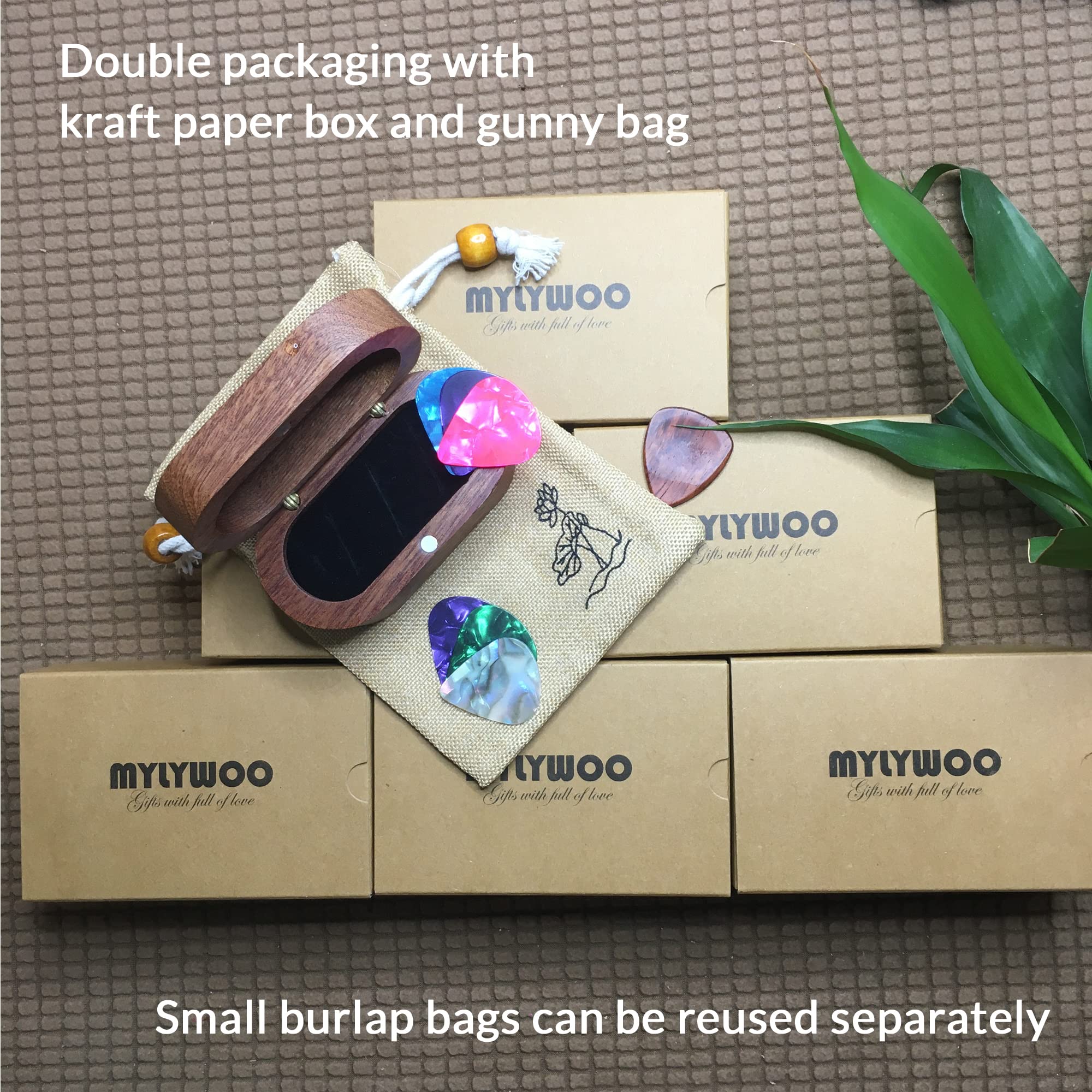 Sapele Guitar Pick Holder Set with 1 Rosewood Pick and 6 Celluloid Picks in 3 Thicknesses, Mini Wooden Jewelry Organizers, Wood Color knick-knacks, 3.35×1.77×1.58 inches Storages - Image 6