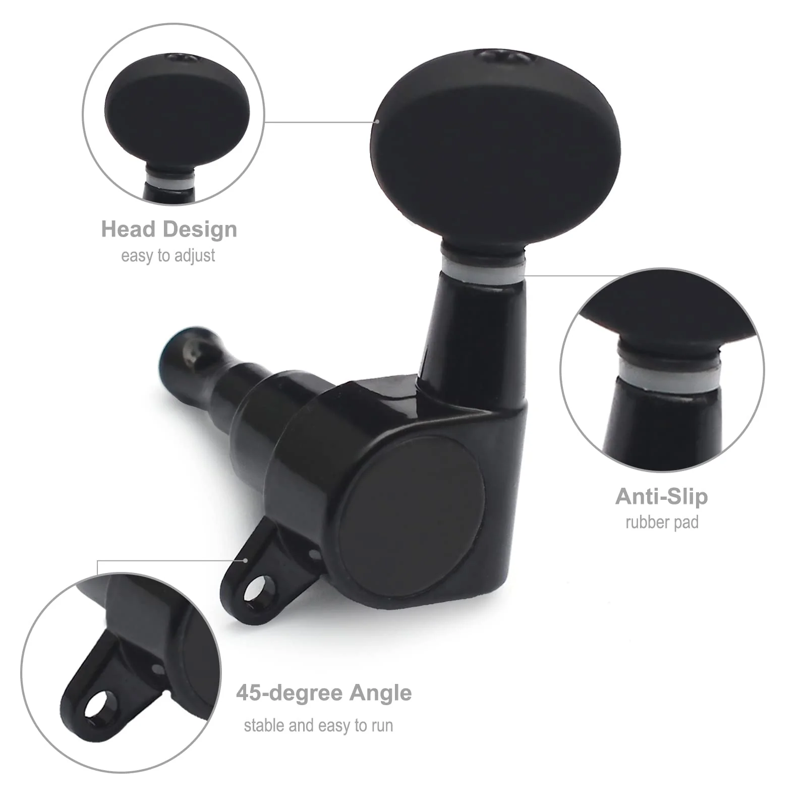 SAPHUE 2R2L Ukulele Tuning Pegs Parts,Small oval Concave Button Sealed-gear String Tuners Tuning Pegs key Machine Heads for Ukulele (Black) Black - Image 2