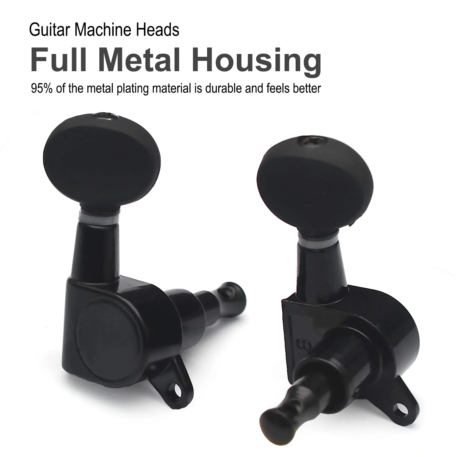 SAPHUE 2R2L Ukulele Tuning Pegs Parts,Small oval Concave Button Sealed-gear String Tuners Tuning Pegs key Machine Heads for Ukulele (Black) Black - Image 3