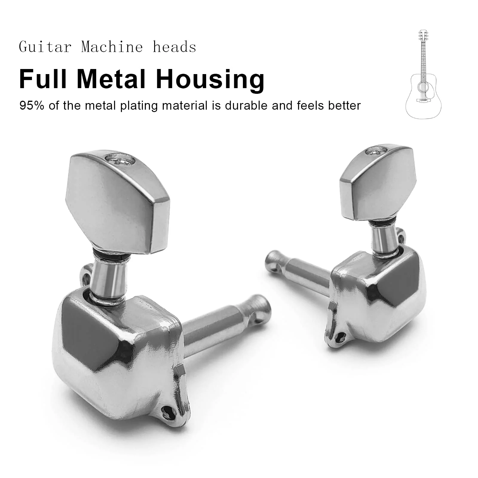 SAPHUE 3+3 Semi-closed Guitar Tuners String Tuning Pegs Keys Machine Heads Set for for Acoustic or Electric Guitar (Chrome) Chrome - Image 2