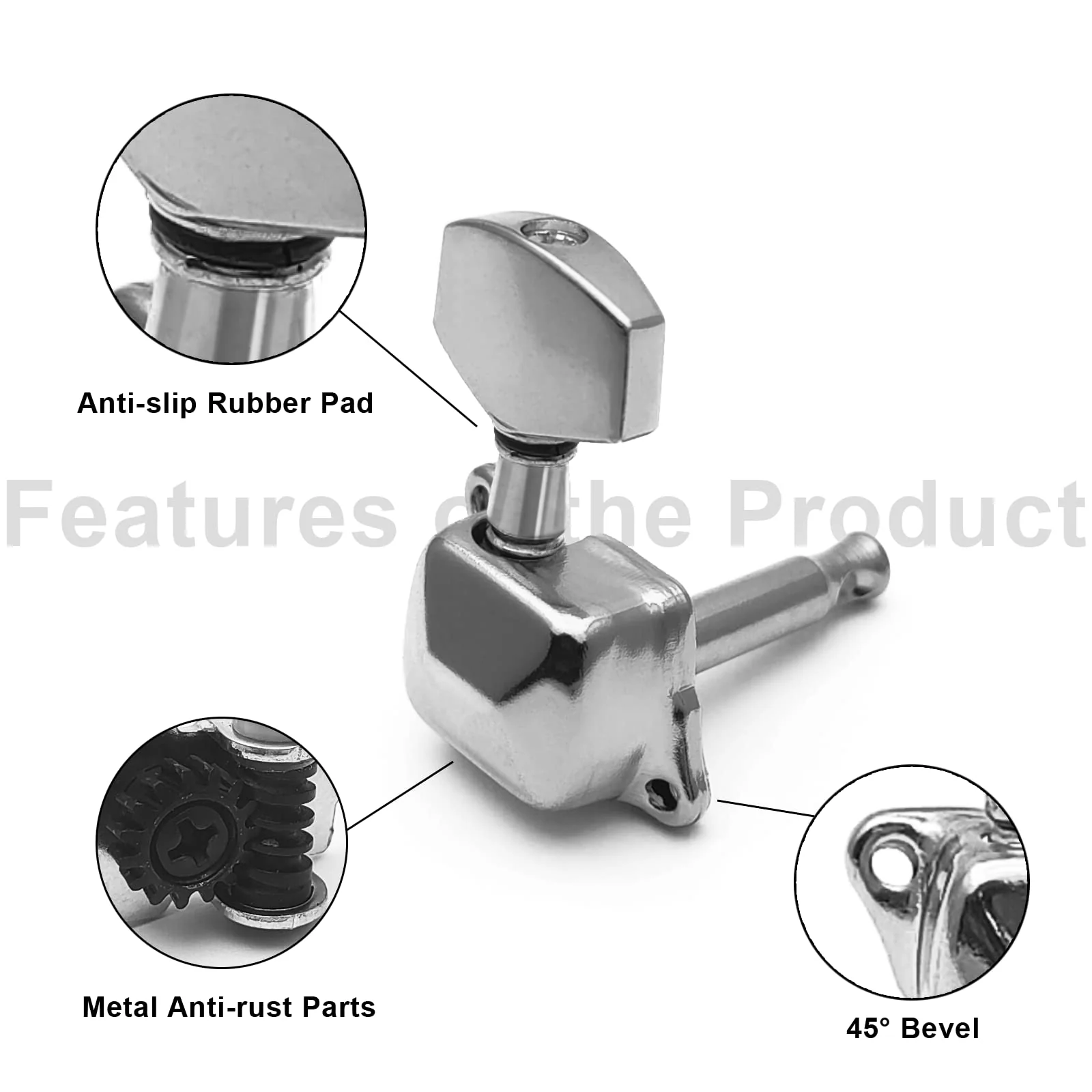 SAPHUE 3+3 Semi-closed Guitar Tuners String Tuning Pegs Keys Machine Heads Set for for Acoustic or Electric Guitar (Chrome) Chrome - Image 4