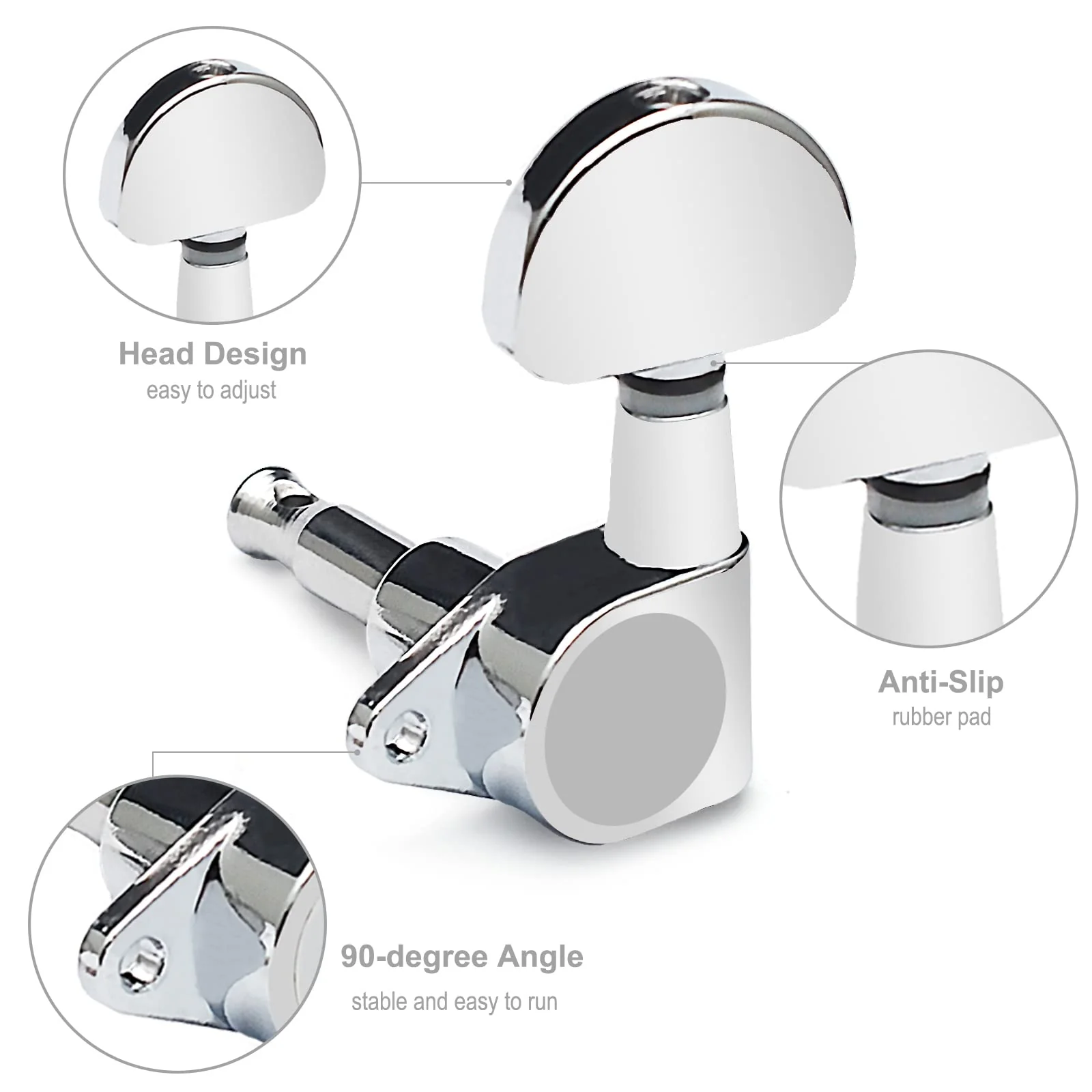 SAPHUE 3L3R Guitar tuner pegs,Straight Sealed-gear Guitar Sealed Fan-shaped Tuning Pegs Tuner Machine Heads for Acoustic Electric Guitar Guitar Parts (Chrome) Chrome - Image 2