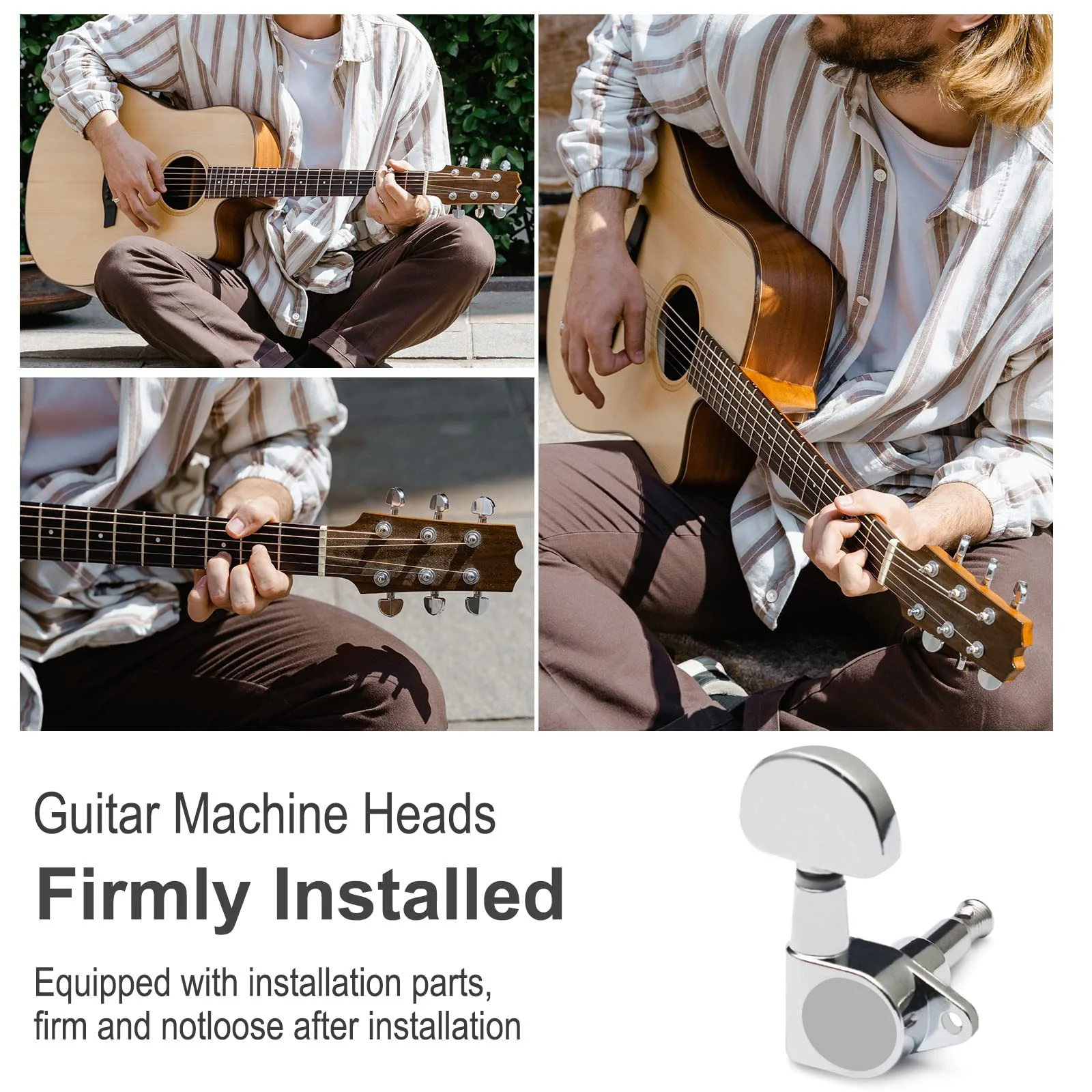 SAPHUE 3L3R Guitar tuner pegs,Straight Sealed-gear Guitar Sealed Fan-shaped Tuning Pegs Tuner Machine Heads for Acoustic Electric Guitar Guitar Parts (Chrome) Chrome - Image 4