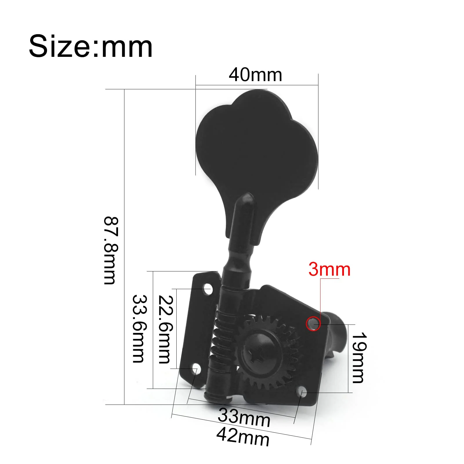 SAPHUE 4R Opened Electric Bass Guitar Tuning Pegs,1:24 Ratio Open Gear Tuning Key Pegs Machine Heads Tuners for Bass for Jazz Precision P Bass Replacement Swhmc Bass Tuning Pegs (Black, 4R) Black - Image 3