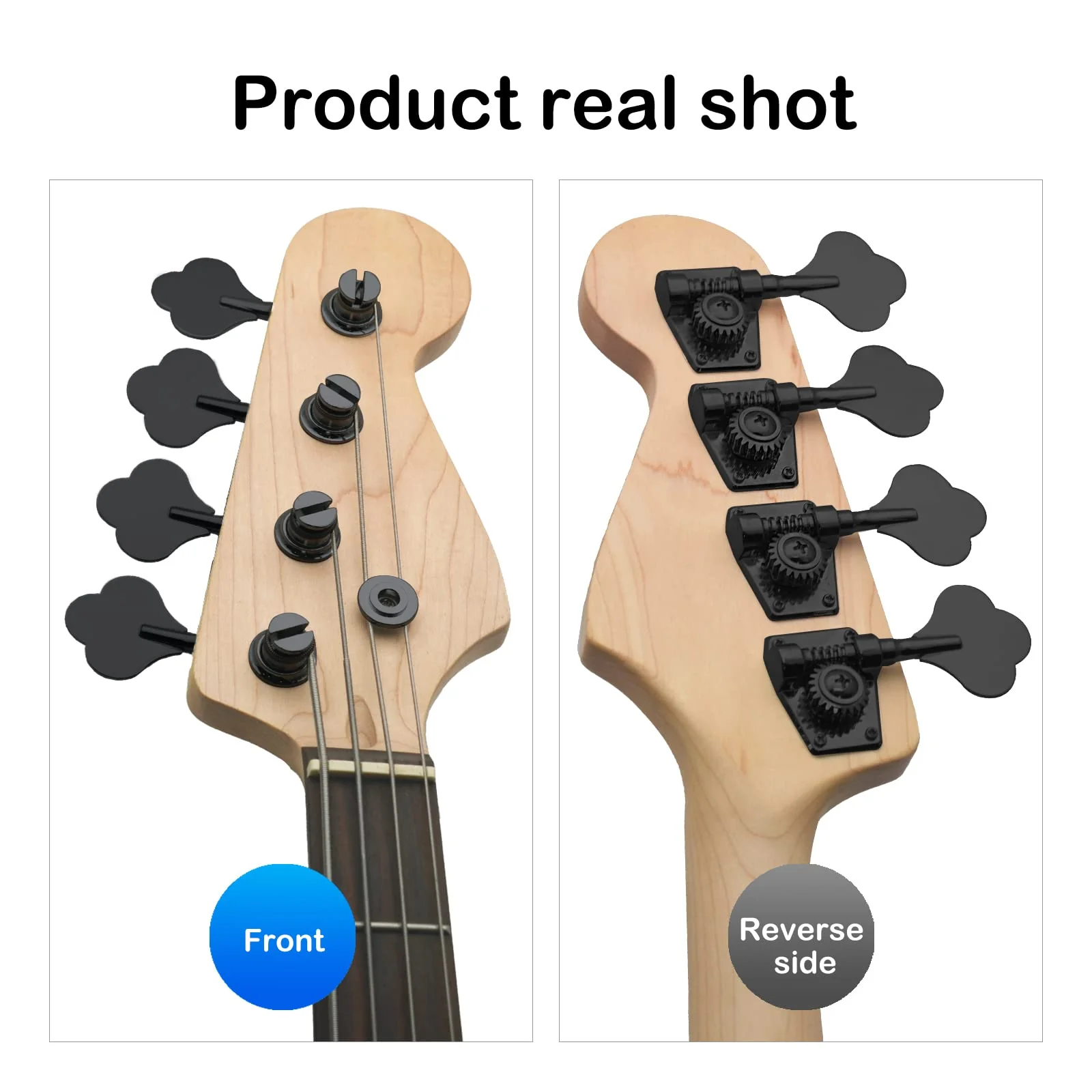 SAPHUE 4R Opened Electric Bass Guitar Tuning Pegs,1:24 Ratio Open Gear Tuning Key Pegs Machine Heads Tuners for Bass for Jazz Precision P Bass Replacement Swhmc Bass Tuning Pegs (Black, 4R) Black - Image 4