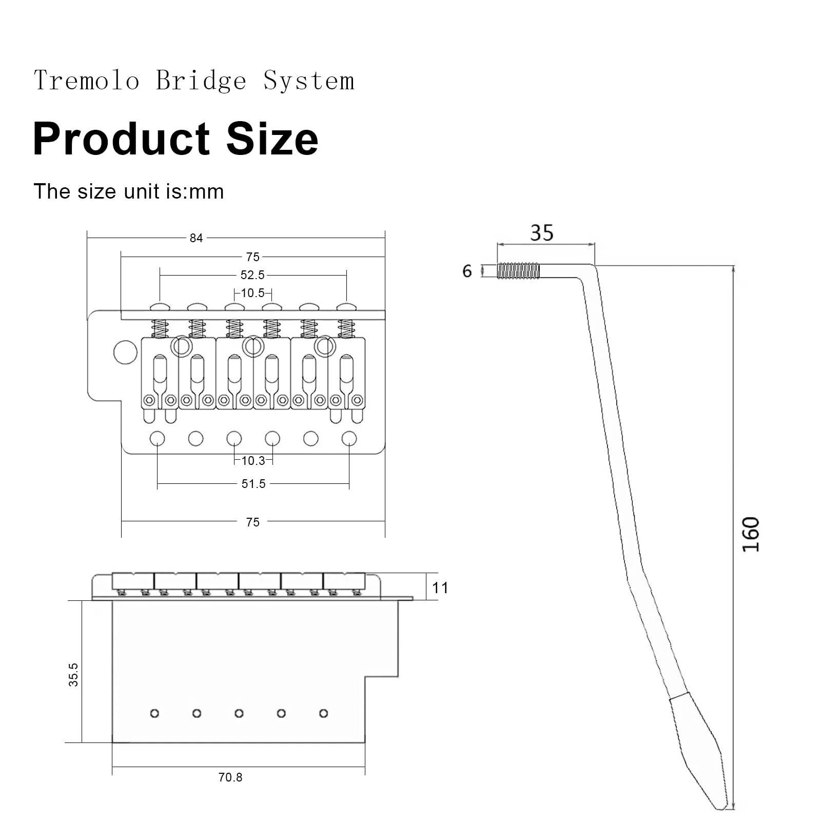 SAPHUE 52.5mm Guitar Stratocaster Tremolo Bridge Set for Fender Strat Squier Electric Guitar Replacement Black - Image 4