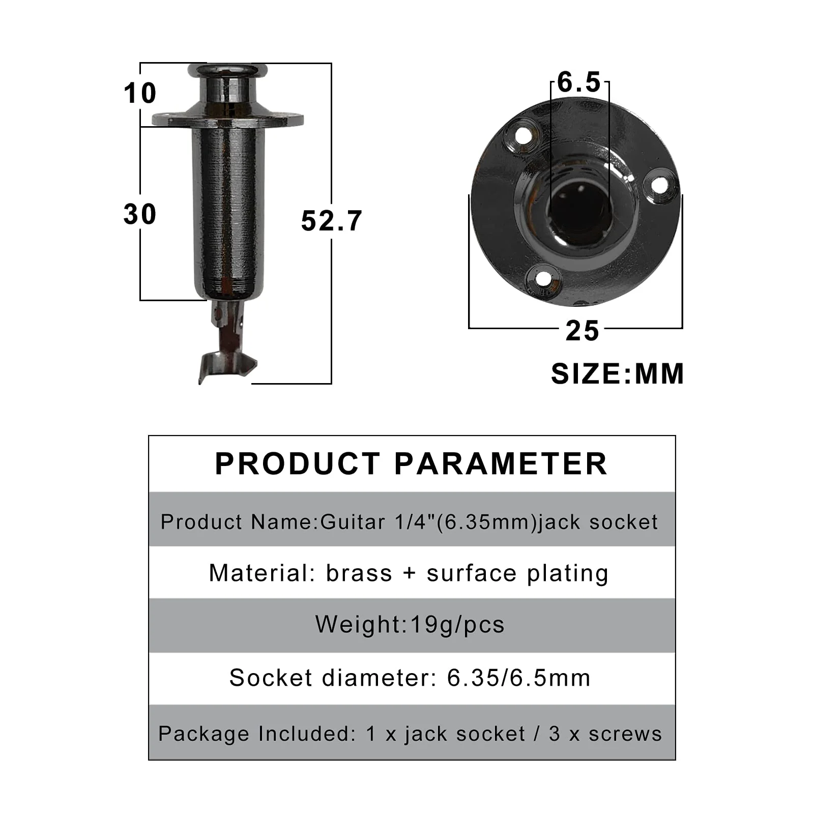 SAPHUE 6.35mm Acoustic Electric Guitar Bass Mono Endpin Output Jack Strap Button Jack Socket Black - Image 4
