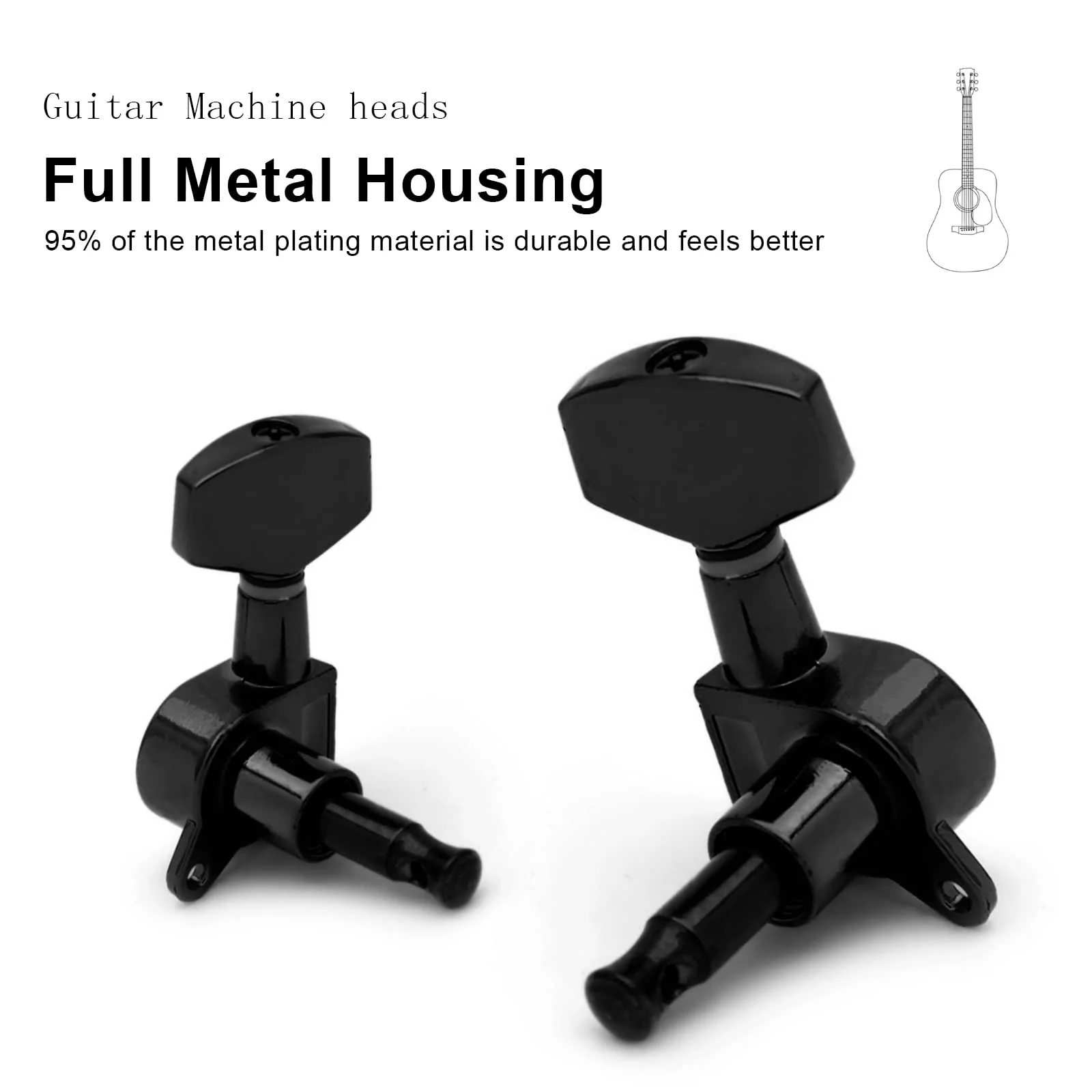 SAPHUE 6 Pieces 3L3R Guitar tuner pegs,Big Square Sealed guitar tuning pegs tuners machine heads,Electric Guitar (Black) Acoustic Black - Image 3