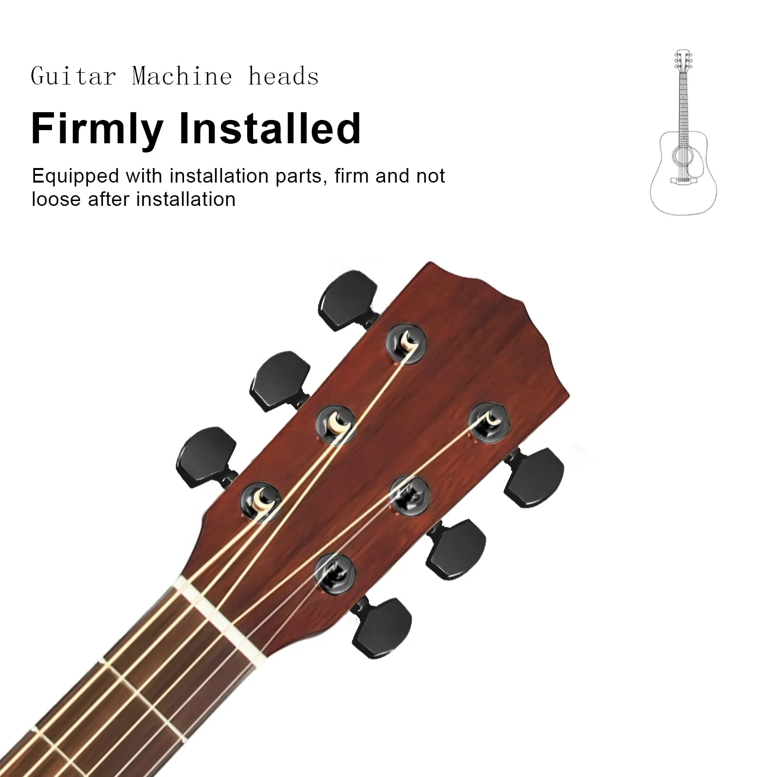 SAPHUE 6 Pieces 3L3R Guitar tuner pegs,Big Square Sealed guitar tuning pegs tuners machine heads,Electric Guitar (Black) Acoustic Black - Image 4