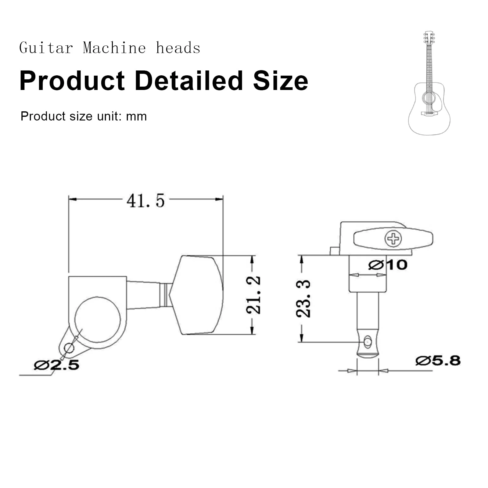 SAPHUE 6 Pieces 3L3R Guitar tuner pegs,Big Square Sealed guitar tuning pegs tuners machine heads,Electric Guitar (Black) Acoustic Black - Image 5