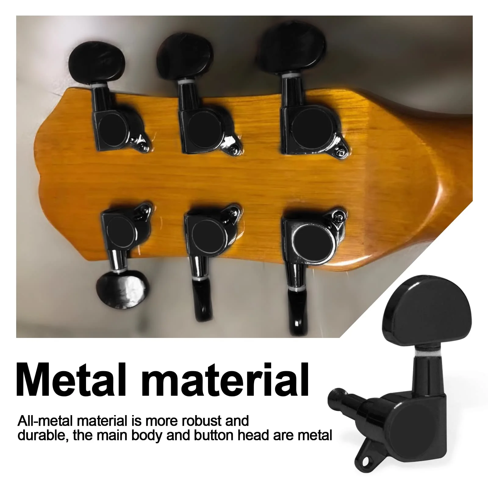 SAPHUE 6 Pieces 3L3R Guitar tuner pegs,Guitar Sealed Fan-shaped Tuning Pegs Tuner Machine Heads for Acoustic Electric Guitar Guitar Parts (Black) Black - Image 2