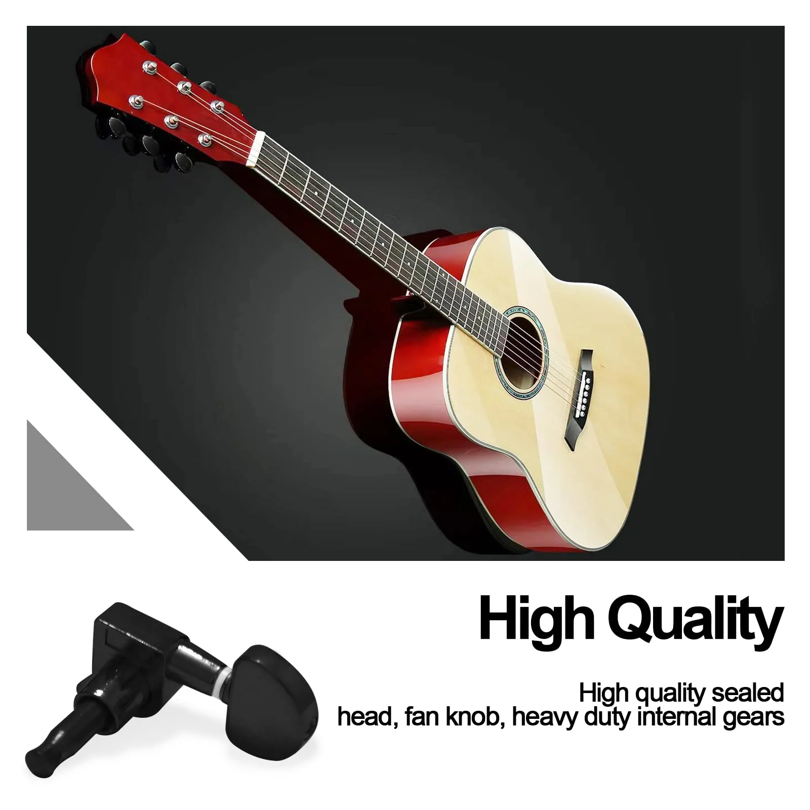 SAPHUE 6 Pieces 3L3R Guitar tuner pegs,Guitar Sealed Fan-shaped Tuning Pegs Tuner Machine Heads for Acoustic Electric Guitar Guitar Parts (Black) Black - Image 7