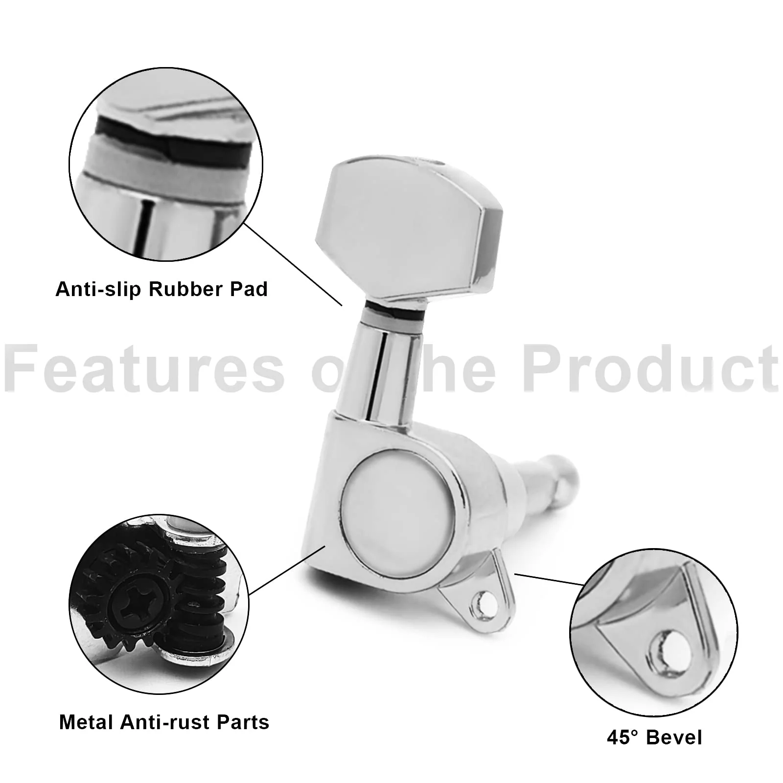 SAPHUE 6 Pieces 6R Guitar tuner pegs,Big Square Sealed guitar tuning pegs tuners machine heads,for Acoustic or Electric Guitar (Chrome) Chrome - Image 2