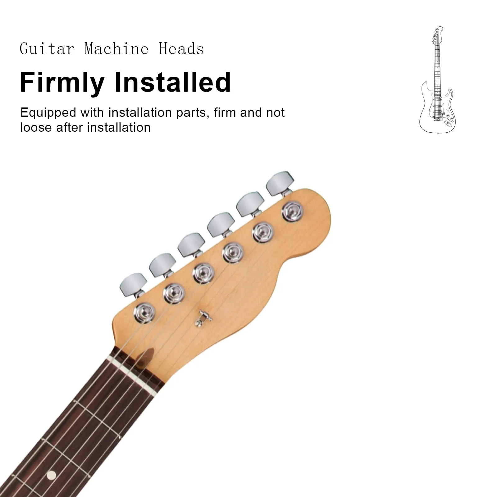 SAPHUE 6 Pieces 6R Guitar tuner pegs,Big Square Sealed guitar tuning pegs tuners machine heads,for Acoustic or Electric Guitar (Chrome) Chrome - Image 4
