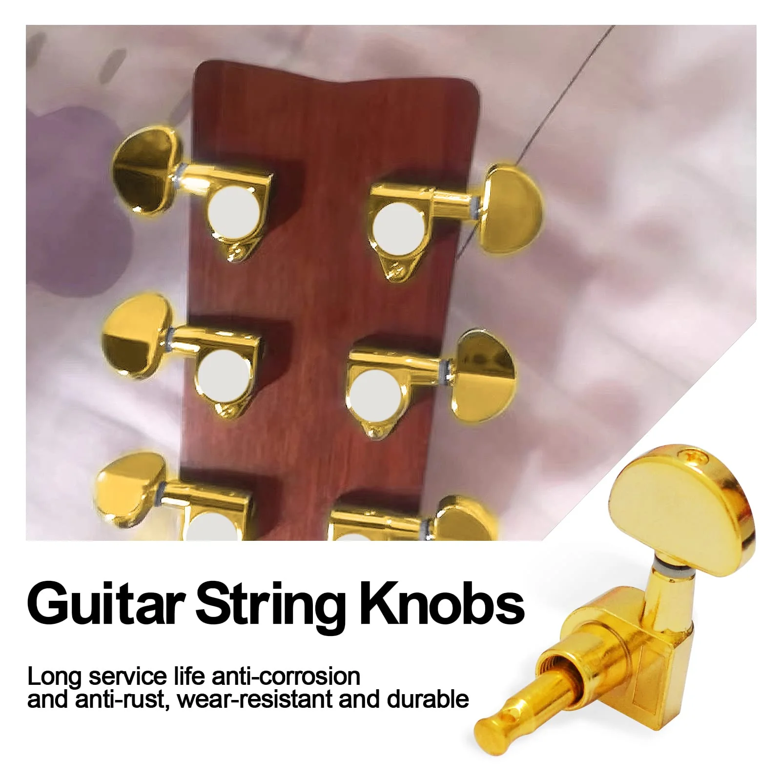 SAPHUE 6 Pieces 6R Guitar tuner pegs,Guitar Sealed Fan-shaped Tuning Pegs Tuner Machine Heads for Acoustic Electric Guitar Guitar Parts. (Gold) Gold - Image 4