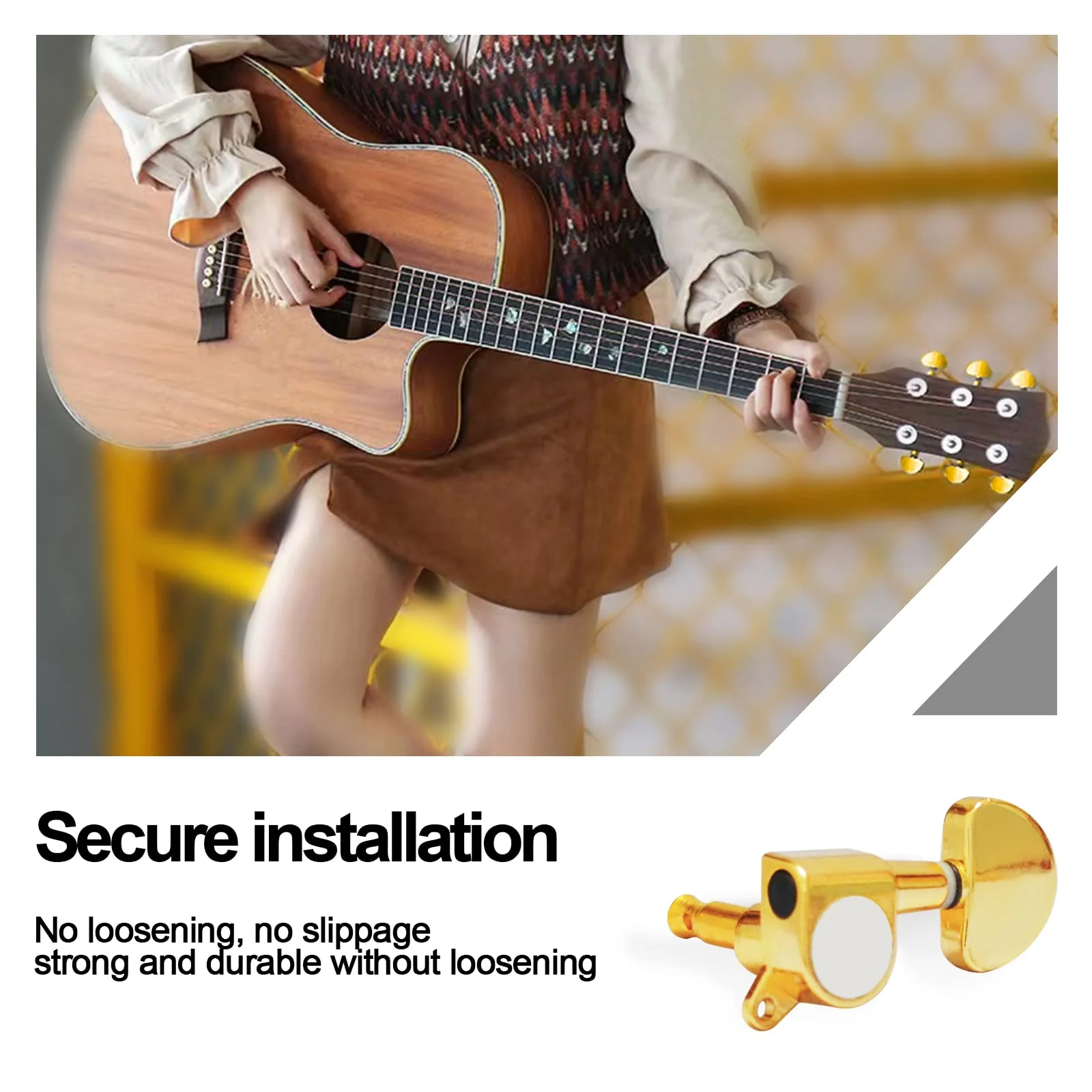 SAPHUE 6 Pieces 6R Guitar tuner pegs,Guitar Sealed Fan-shaped Tuning Pegs Tuner Machine Heads for Acoustic Electric Guitar Guitar Parts. (Gold) Gold - Image 6