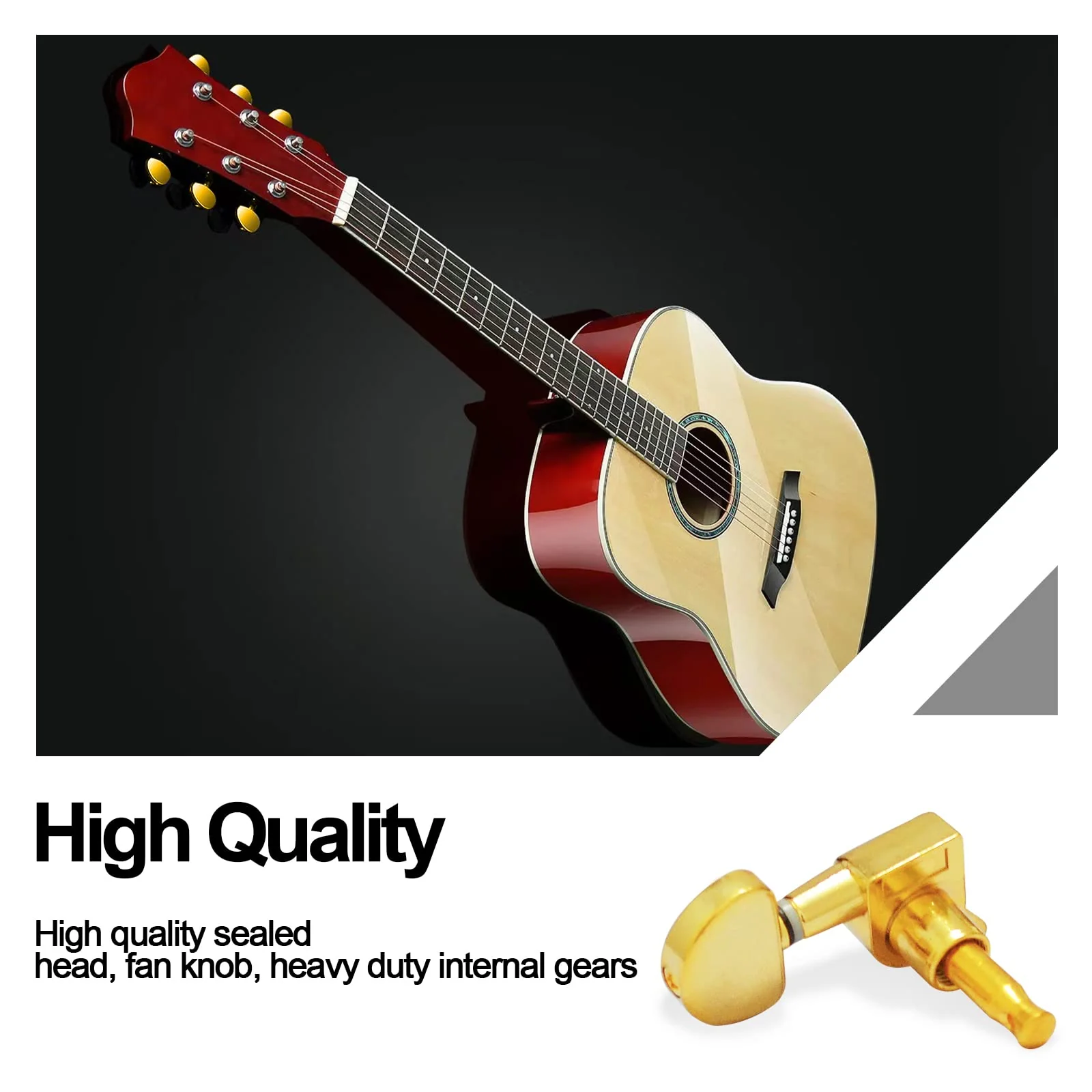 SAPHUE 6 Pieces 6R Guitar tuner pegs,Guitar Sealed Fan-shaped Tuning Pegs Tuner Machine Heads for Acoustic Electric Guitar Guitar Parts. (Gold) Gold - Image 7