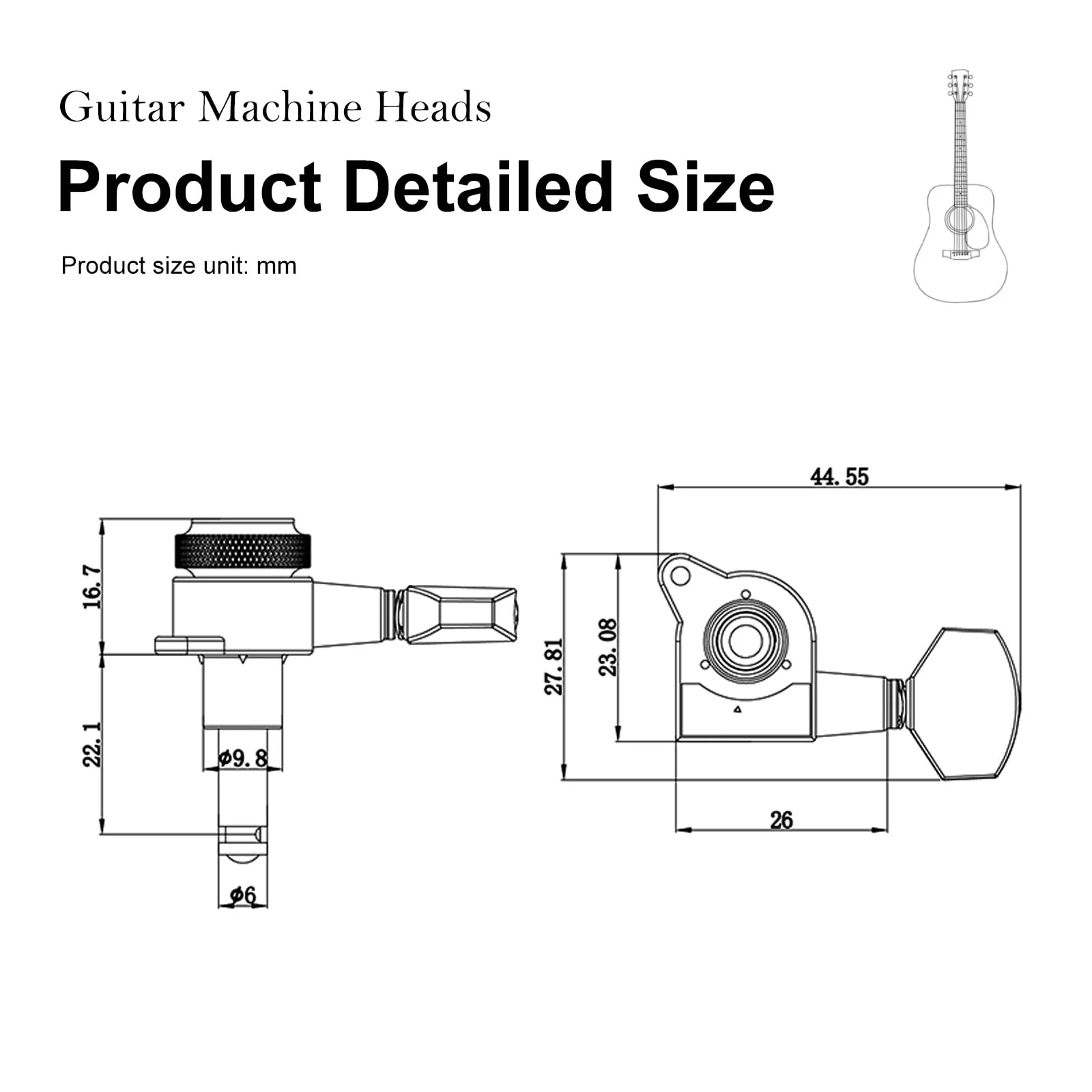 SAPHUE 6R Guitar Locking Tuners 1:18 Lock String Tuning Key Pegs Machine Head with Hexagonal Handle Replacement for Electric Folk or Acoustic Guitars (Black) Black - Image 5
