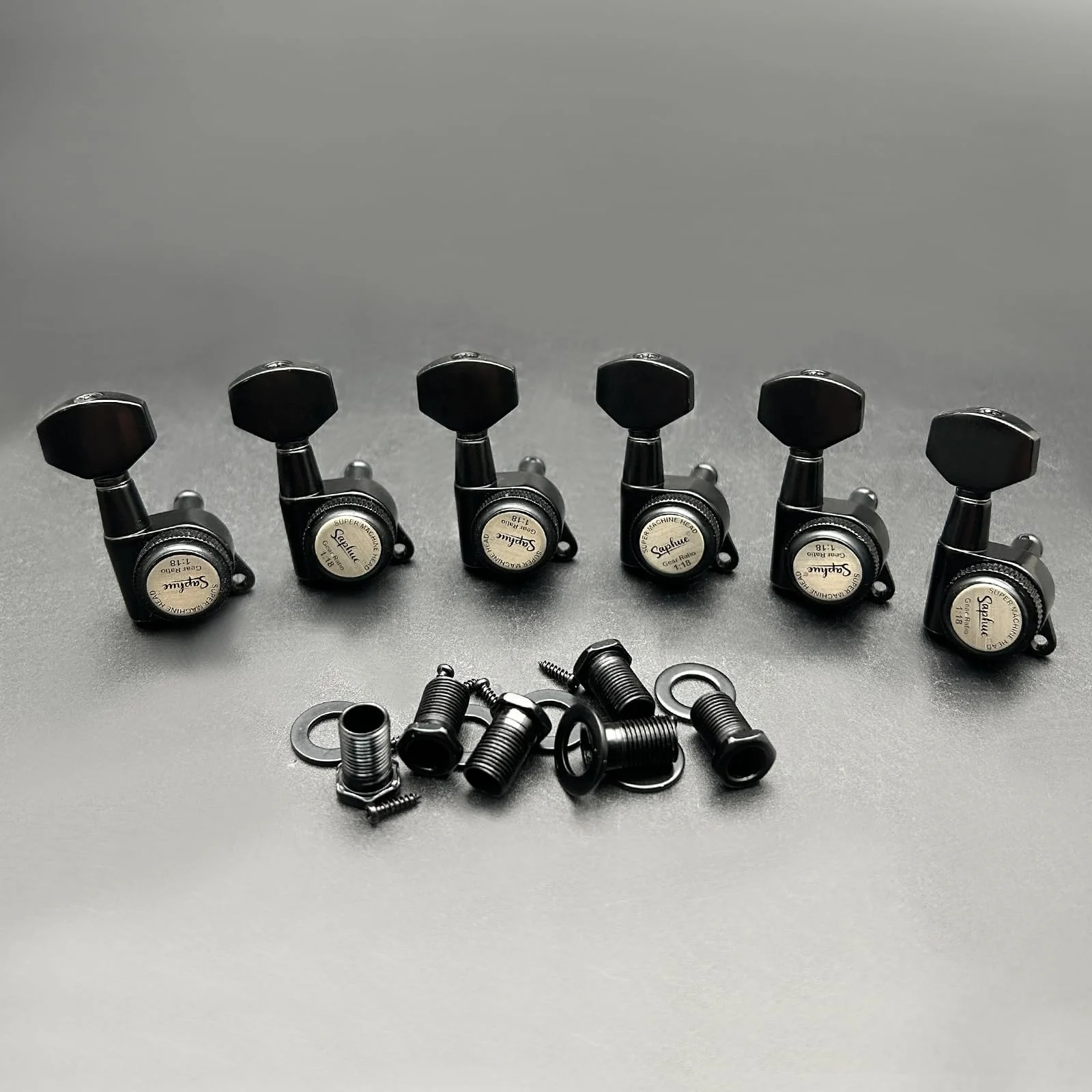 SAPHUE 6R Guitar Locking Tuners 1:18 Lock String Tuning Key Pegs Machine Head with Hexagonal Handle Replacement for Electric Folk or Acoustic Guitars (Black) Black - Image 7