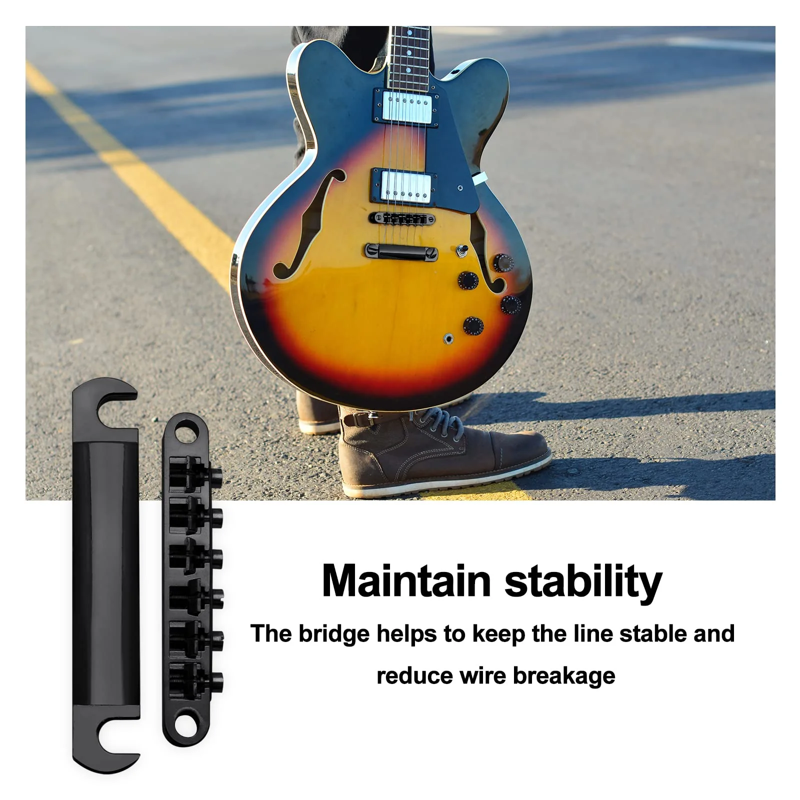 SAPHUE A Set of String Saddle Tune-O-Matic Bridge and Tailpiece with Studs for GB LP Style Electric Guitar (Black) Black - Image 3