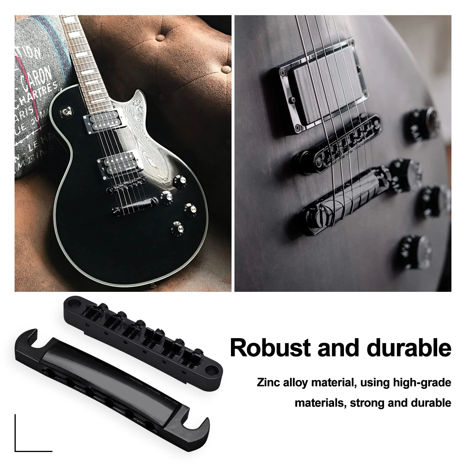 SAPHUE A Set of String Saddle Tune-O-Matic Bridge and Tailpiece with Studs for GB LP Style Electric Guitar (Black) Black - Image 4