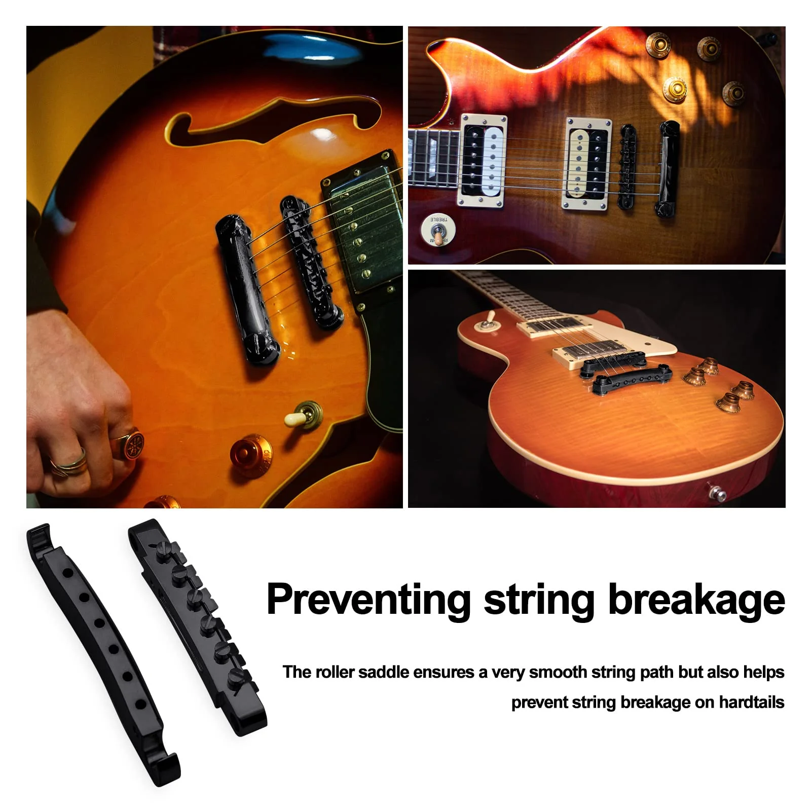 SAPHUE A Set of String Saddle Tune-O-Matic Bridge and Tailpiece with Studs for GB LP Style Electric Guitar (Black) Black - Image 5
