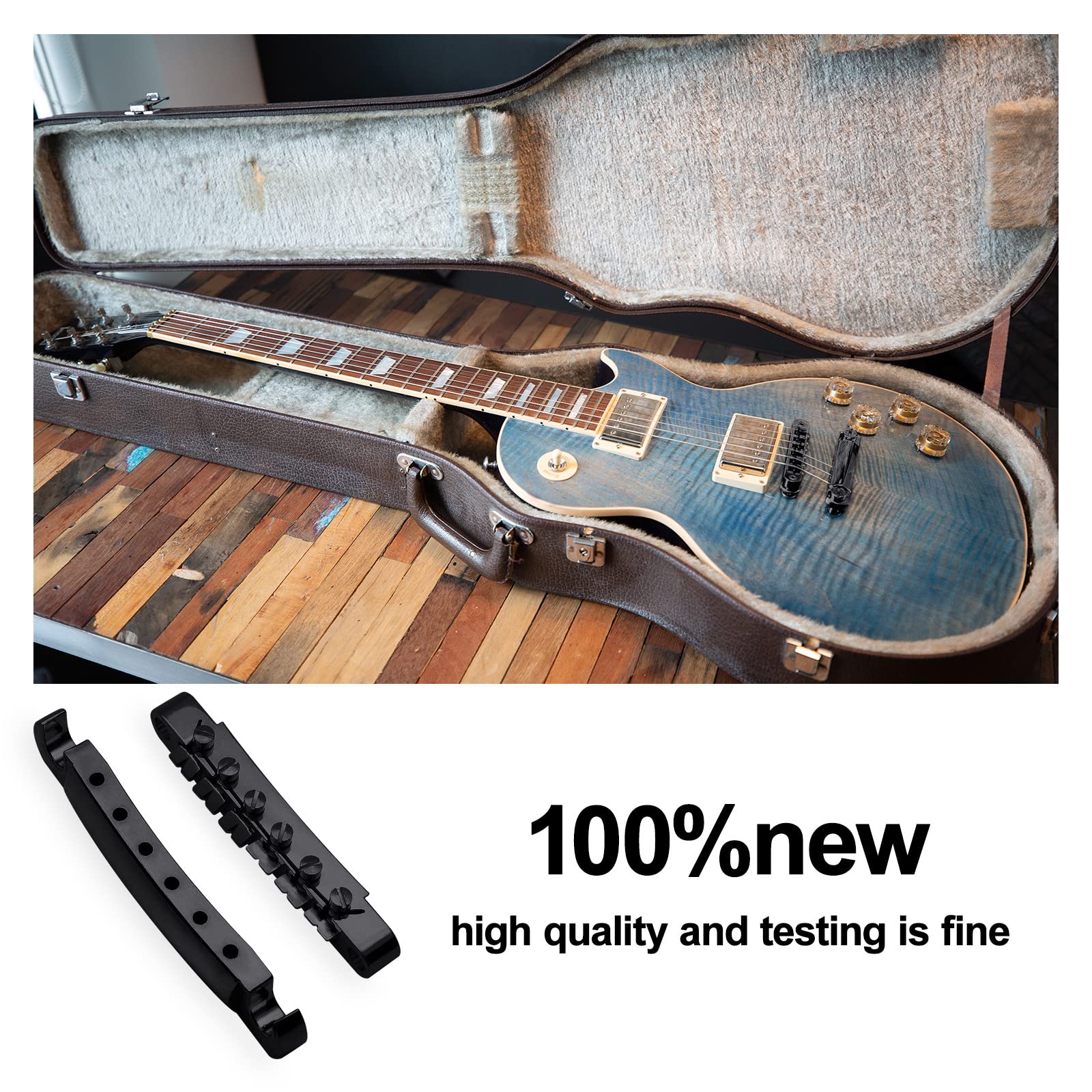 SAPHUE A Set of String Saddle Tune-O-Matic Bridge and Tailpiece with Studs for GB LP Style Electric Guitar (Black) Black - Image 6