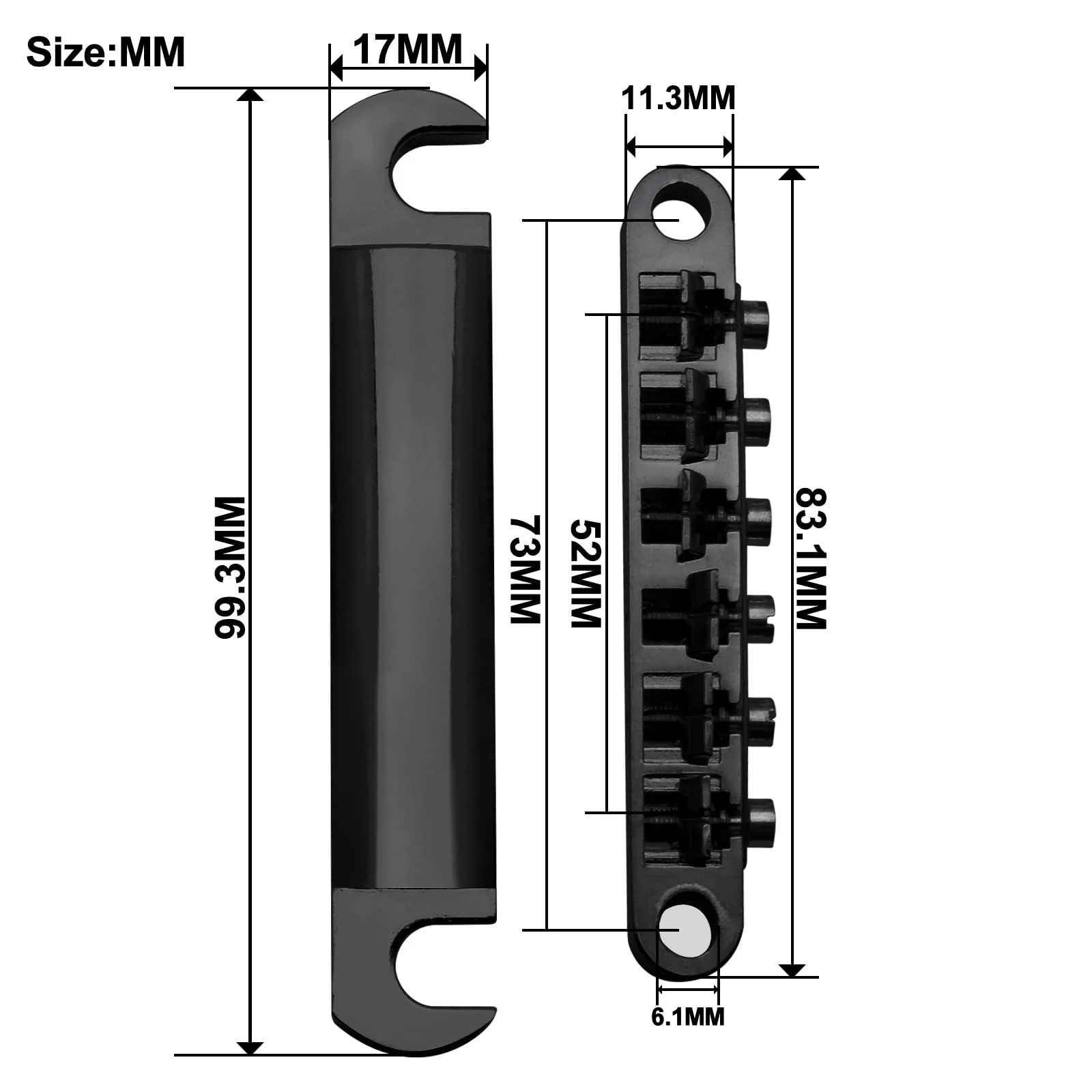 SAPHUE A Set of String Saddle Tune-O-Matic Bridge and Tailpiece with Studs for GB LP Style Electric Guitar (Black) Black - Image 7