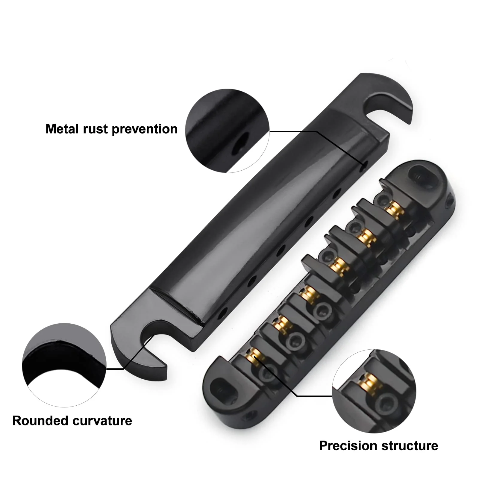 SAPHUE Adjustable Brass Roller Saddle Bridge ABR-1 Style Tune-o-matic Bridge Tailpiece Roller Saddle Bridge for GB LP Gear Replacement (black) black - Image 2